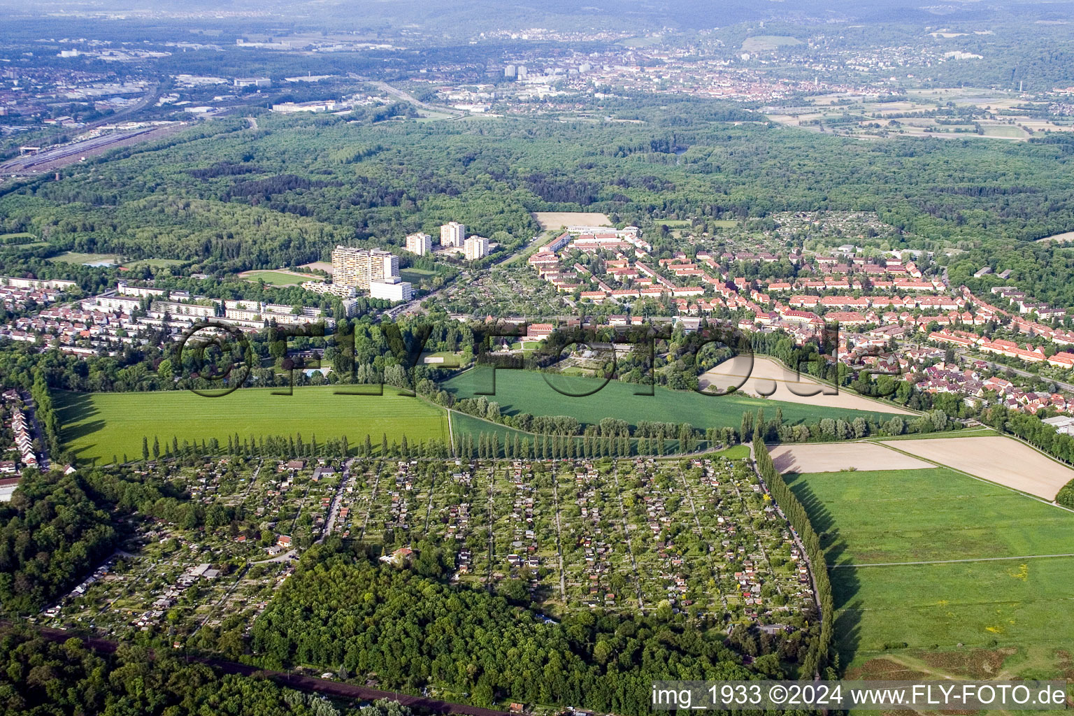 Bird's eye view of District Rüppurr in Karlsruhe in the state Baden-Wuerttemberg, Germany