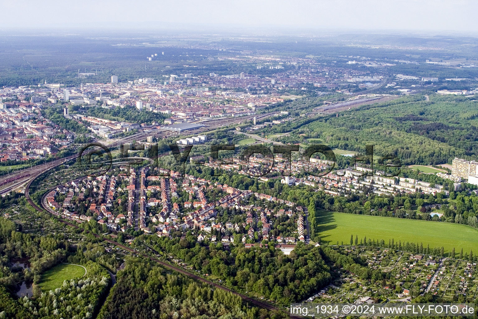 District Beiertheim-Bulach in Karlsruhe in the state Baden-Wuerttemberg, Germany out of the air