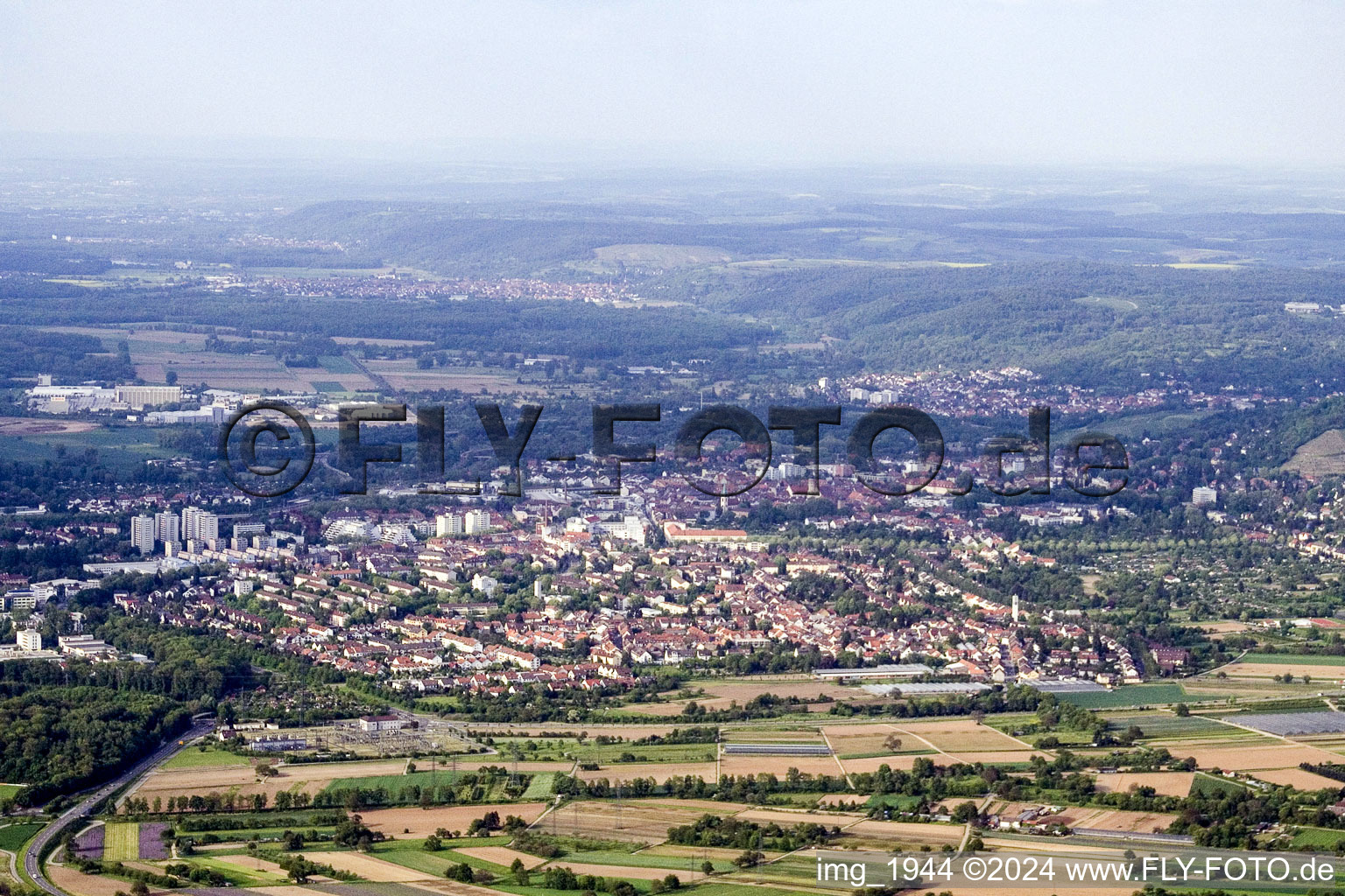 From the south in the district Durlach in Karlsruhe in the state Baden-Wuerttemberg, Germany