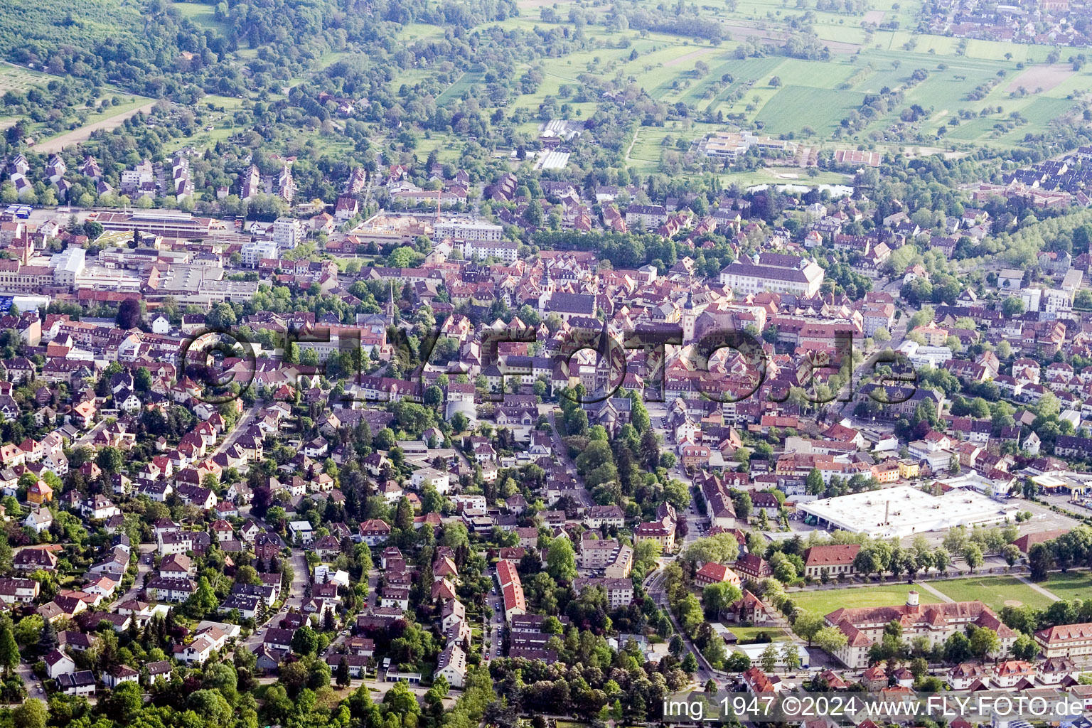 Ettlingen in the state Baden-Wuerttemberg, Germany from a drone