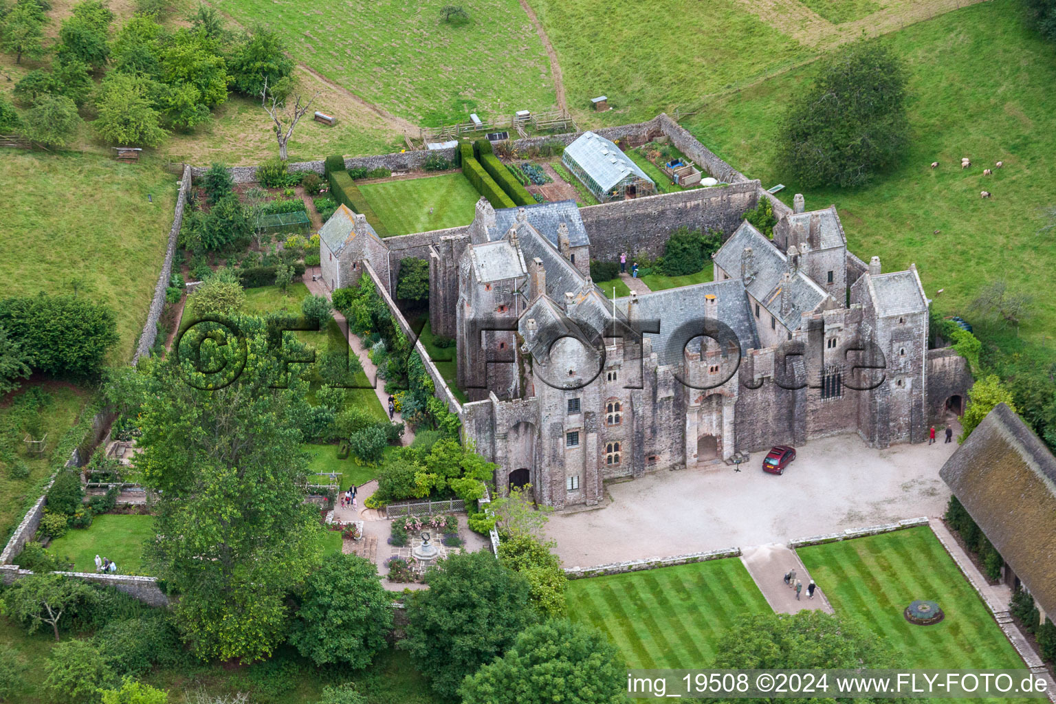 Buildings and parks at the mansion of the farmhouse in Compton in England, United Kingdom