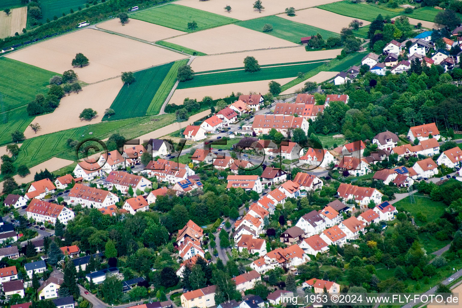 District Grünwettersbach in Karlsruhe in the state Baden-Wuerttemberg, Germany seen from above