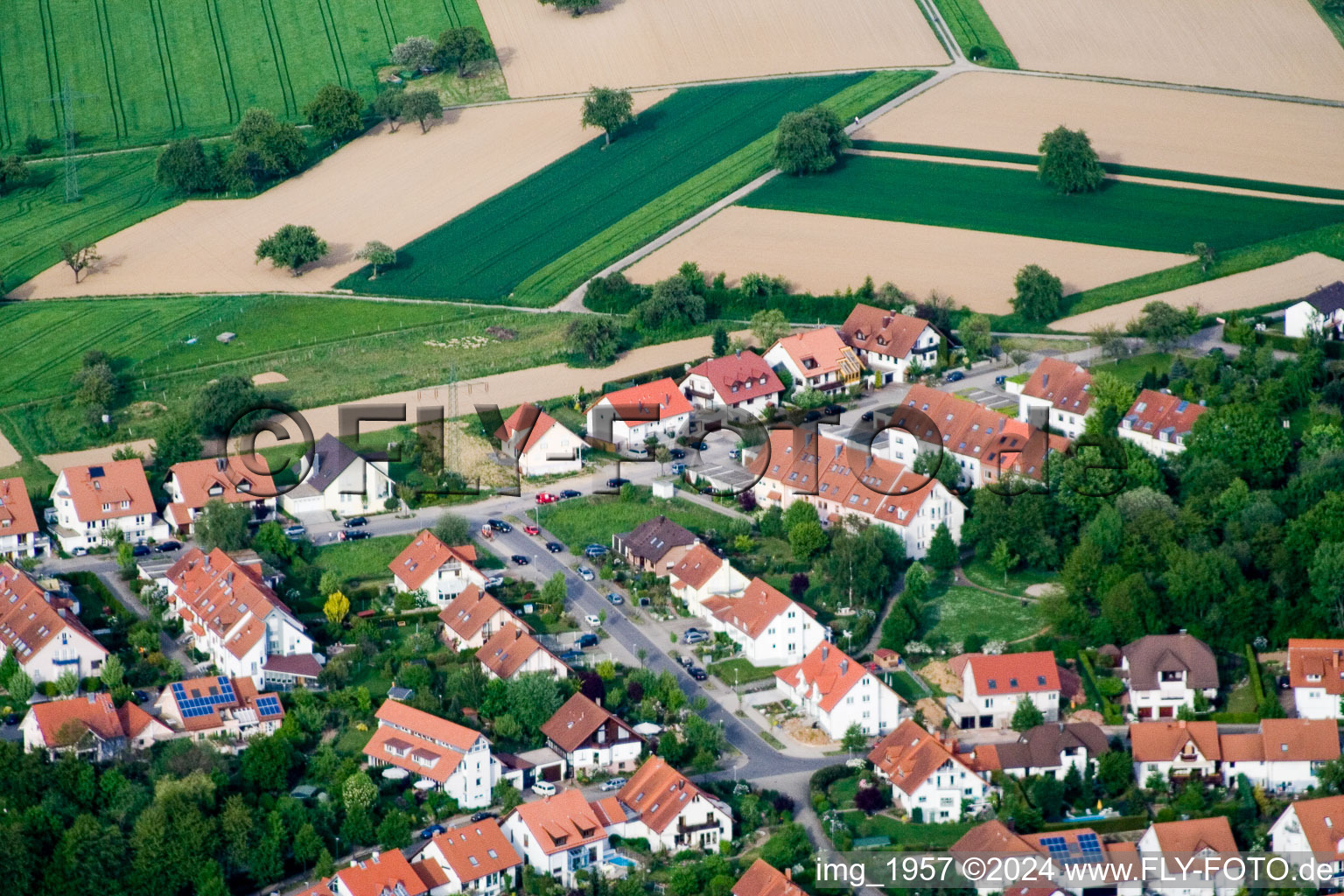 District Grünwettersbach in Karlsruhe in the state Baden-Wuerttemberg, Germany from the plane