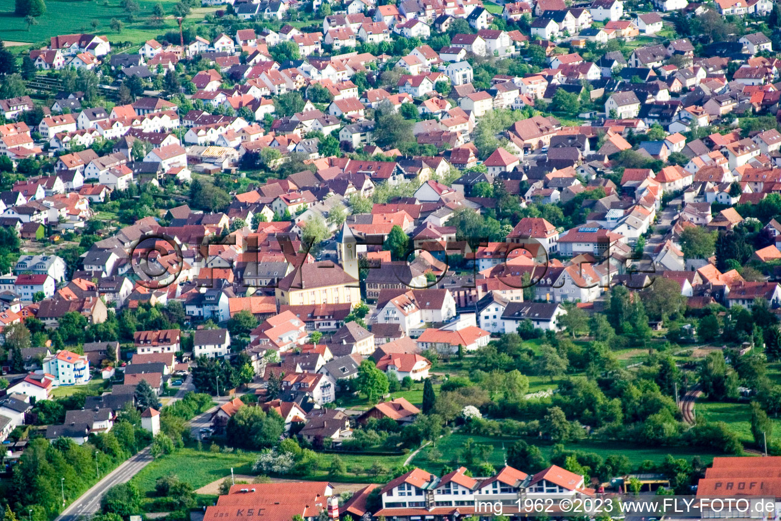 District Langensteinbach in Karlsbad in the state Baden-Wuerttemberg, Germany from the drone perspective
