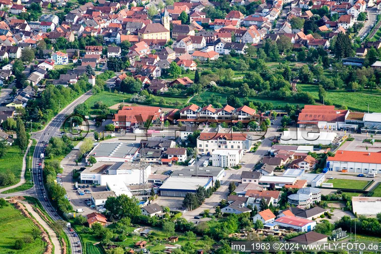 District Langensteinbach in Karlsbad in the state Baden-Wuerttemberg, Germany from a drone