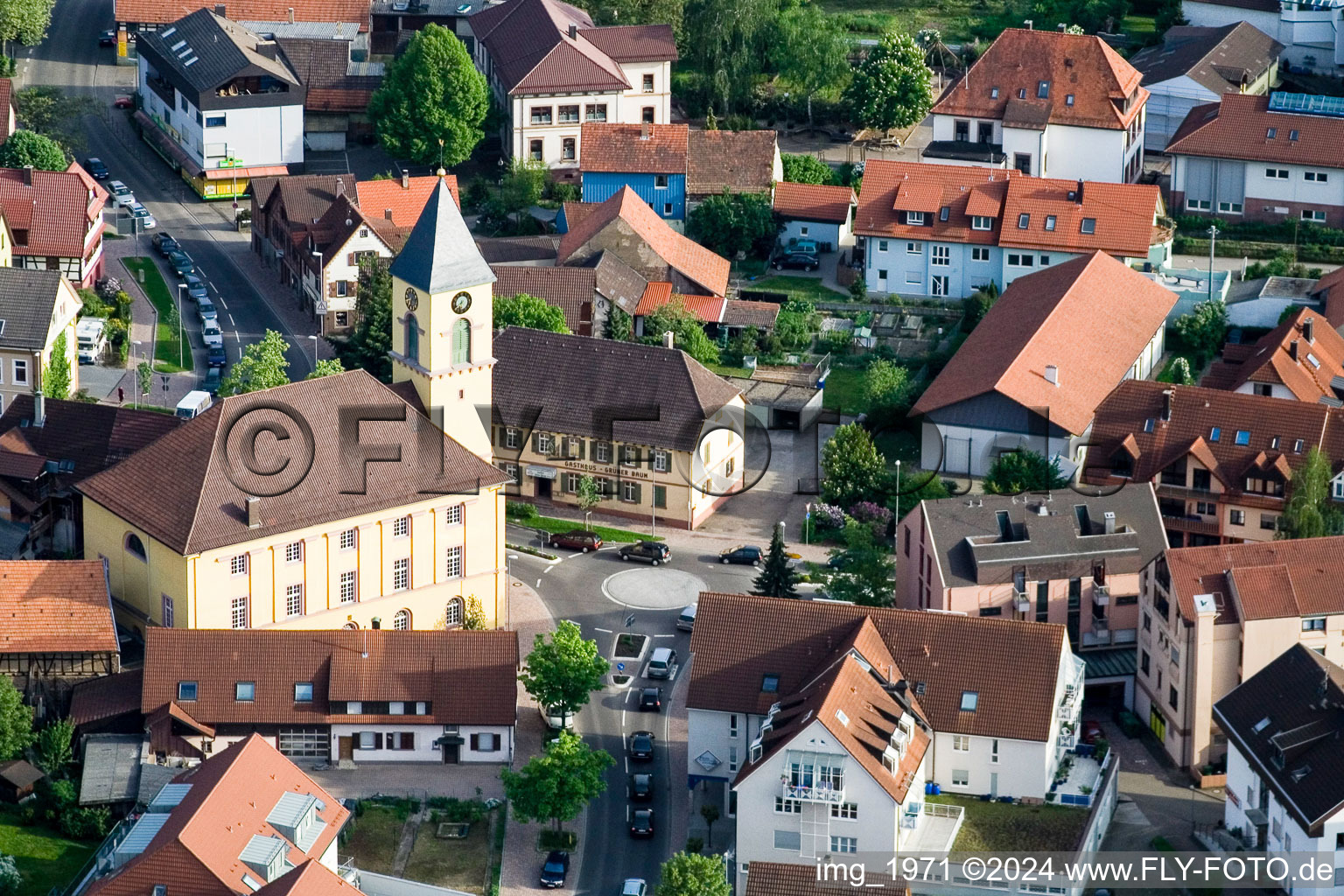 Church building in of Weinbrennerkirche Langensteinbach Old Town- center of downtown in the district Langensteinbach in Karlsbad in the state Baden-Wurttemberg, Germany