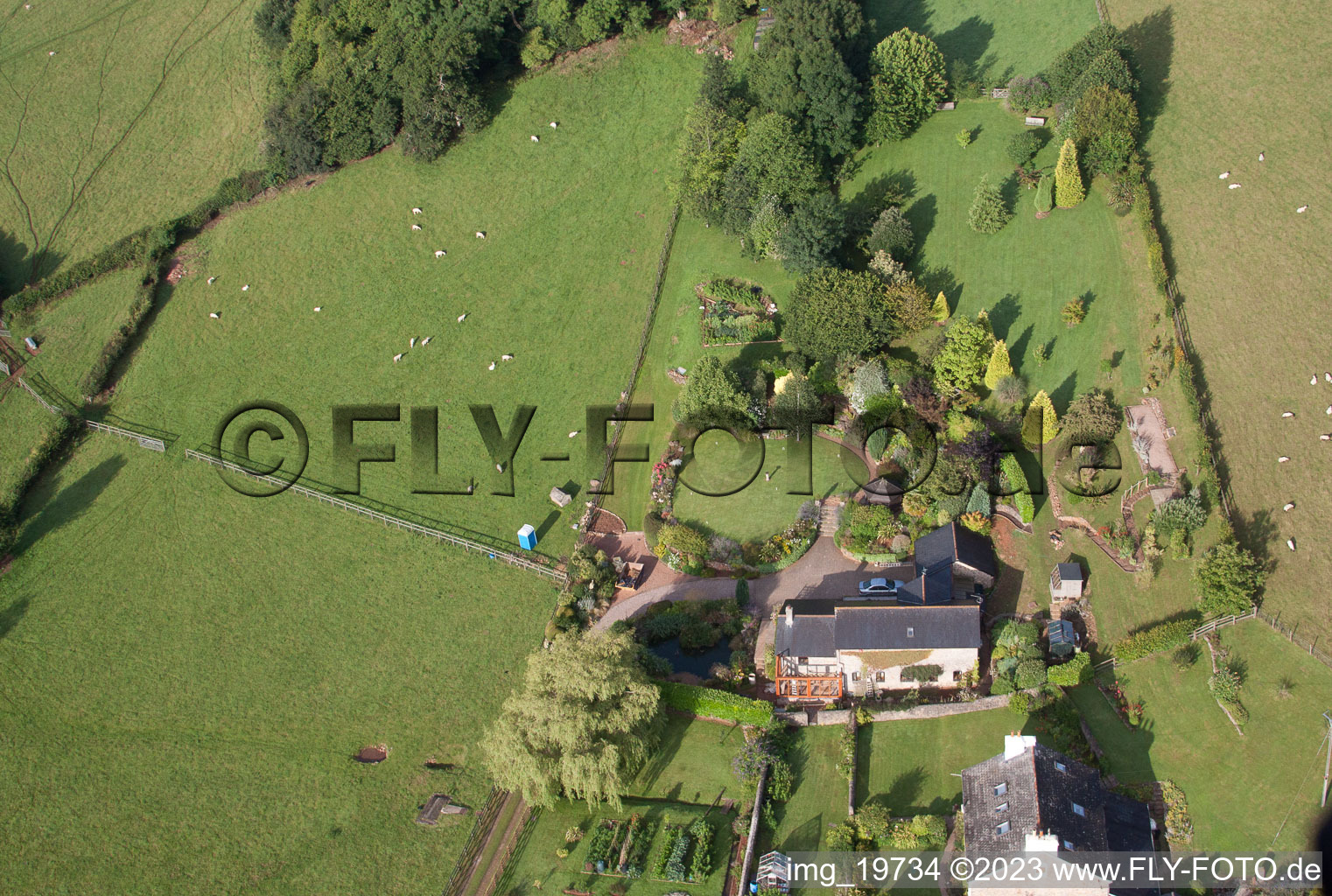 Aerial view of Denbury in the state England, Great Britain