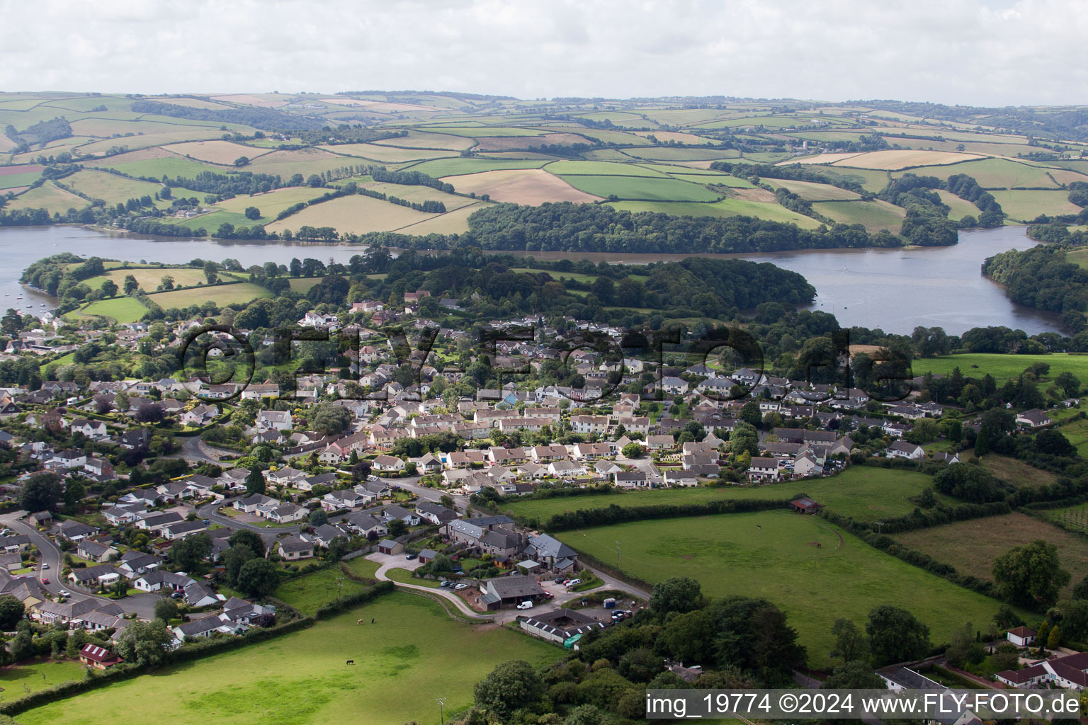 Oblique view of Totnes in the state England, Great Britain