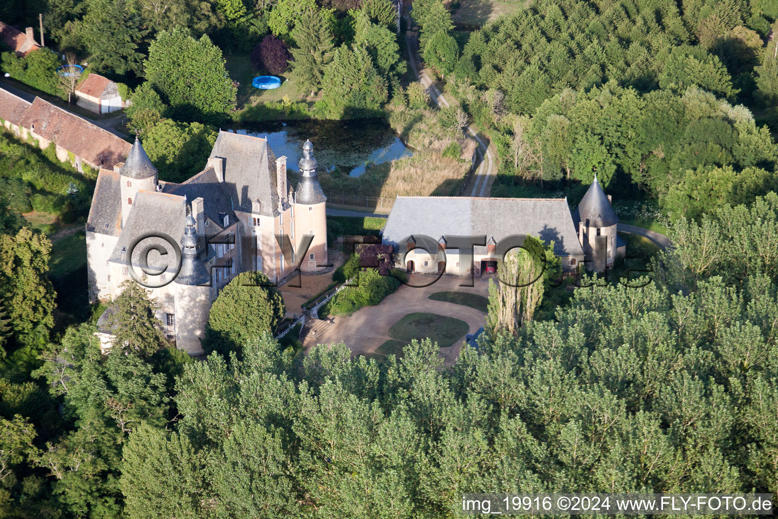 Semur-en-Vallon in the state Sarthe, France from a drone