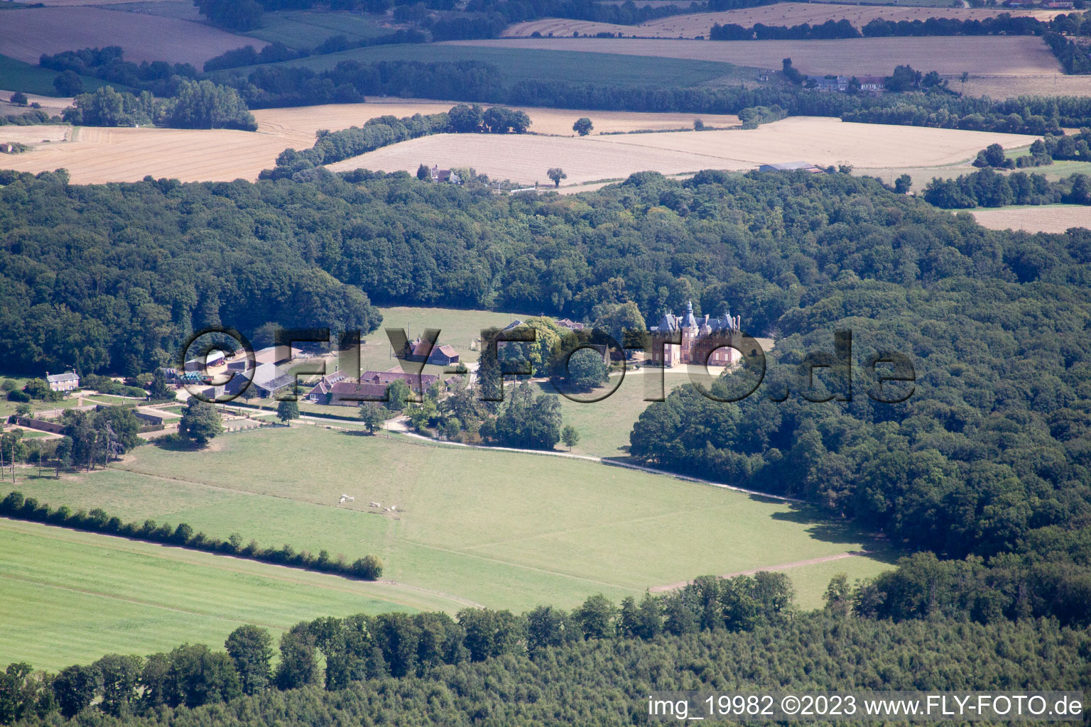 Aerial view of Lavaré in the state Sarthe, France