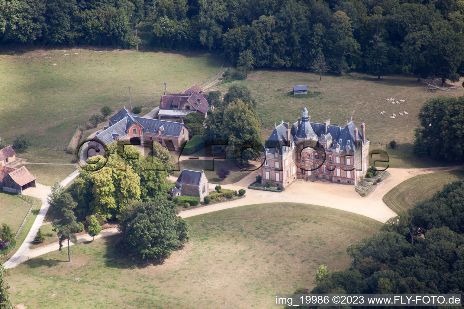 Aerial view of Vibraye in the state Sarthe, France