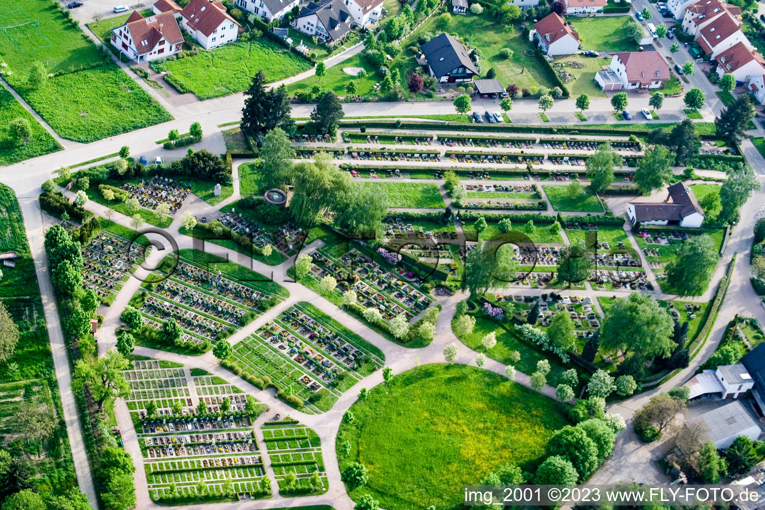Aerial photograpy of Cemetery in the district Langensteinbach in Karlsbad in the state Baden-Wuerttemberg, Germany