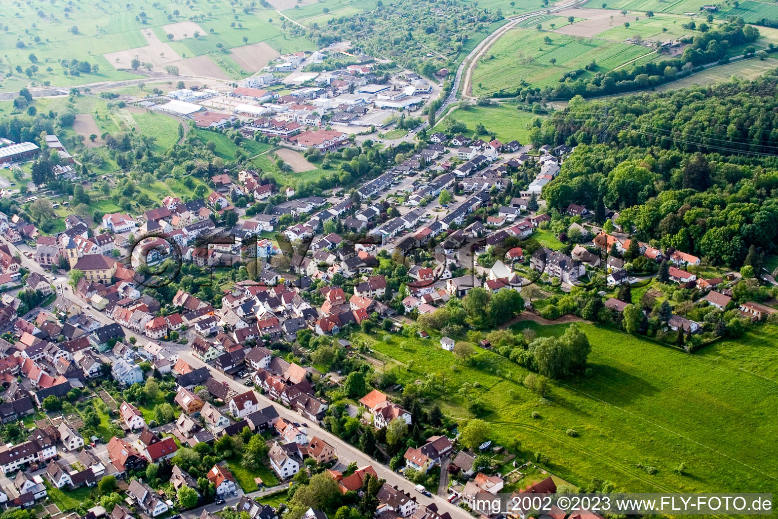 Aerial photograpy of District Langensteinbach in Karlsbad in the state Baden-Wuerttemberg, Germany
