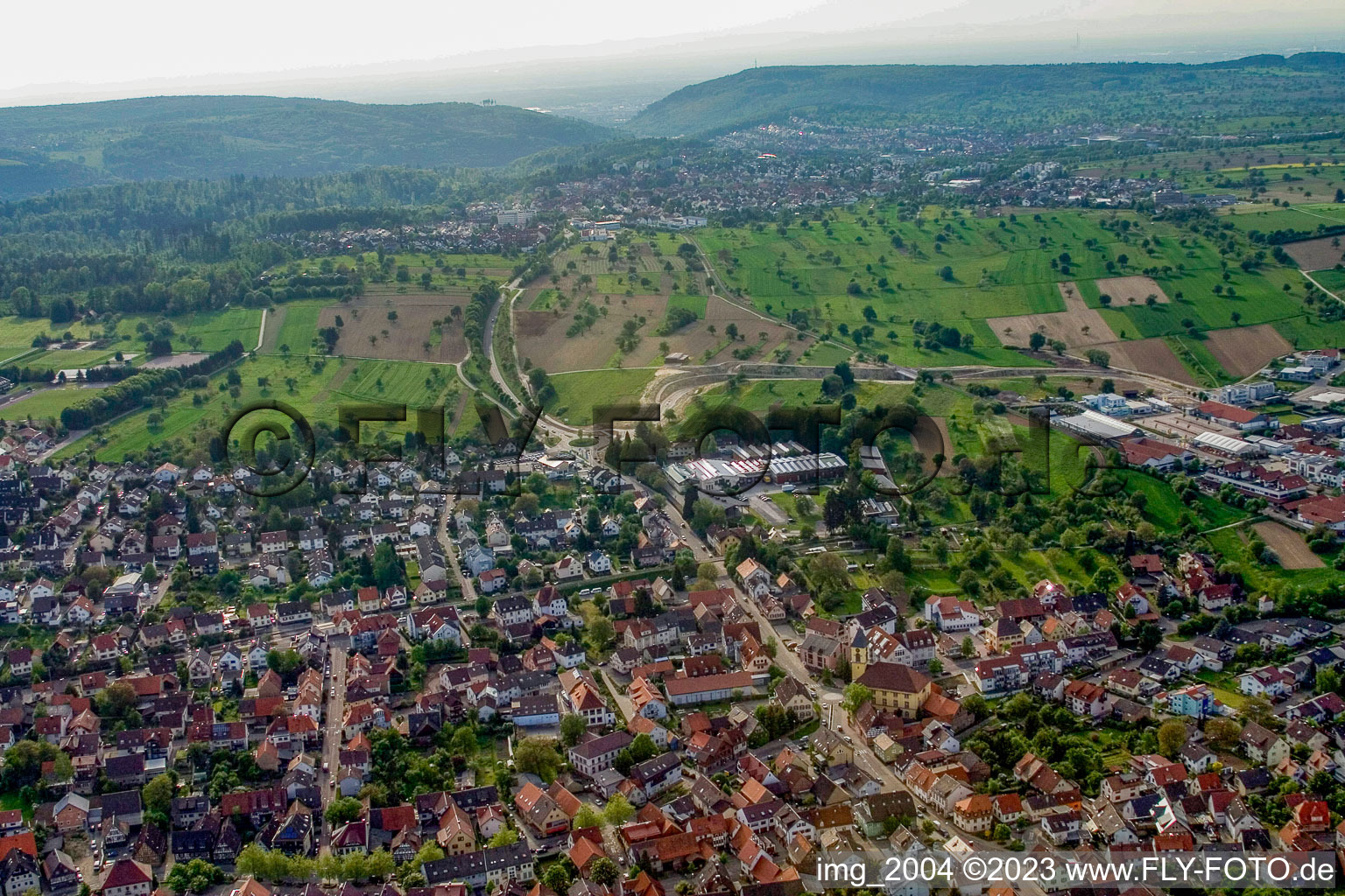 District Langensteinbach in Karlsbad in the state Baden-Wuerttemberg, Germany from above