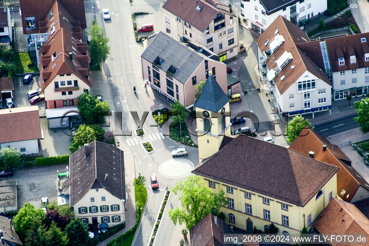 Aerial view of Central Pharmacy in the district Langensteinbach in Karlsbad in the state Baden-Wuerttemberg, Germany