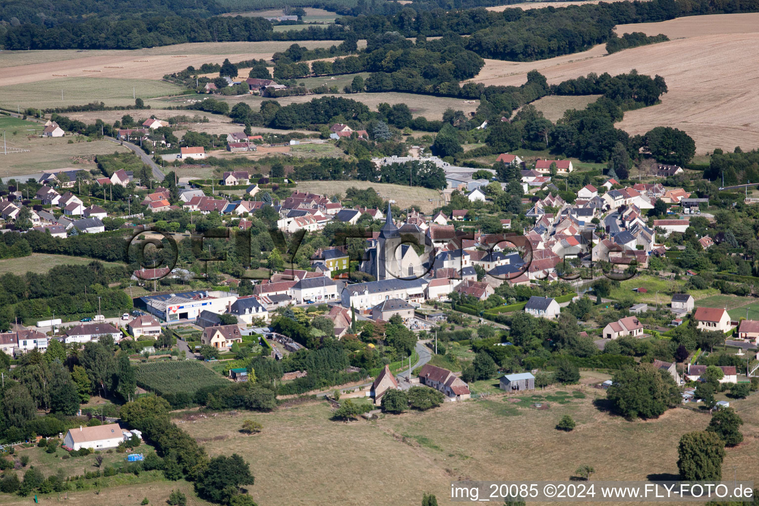 Oblique view of Lamnay in the state Sarthe, France