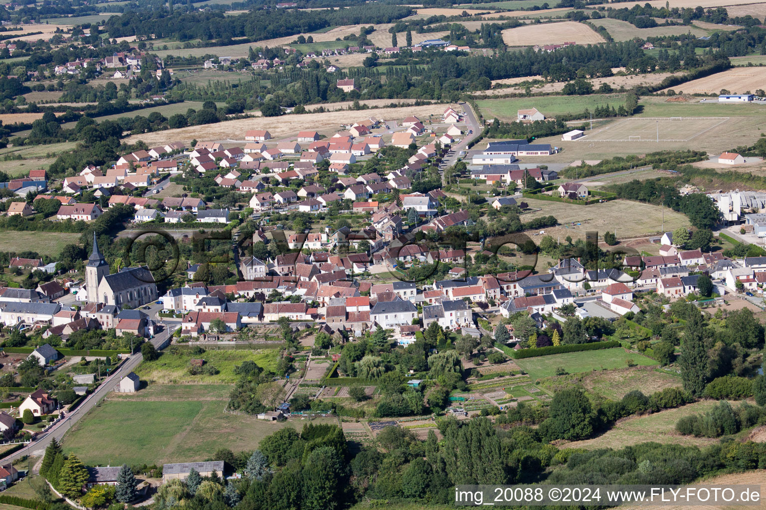 Lamnay in the state Sarthe, France seen from above