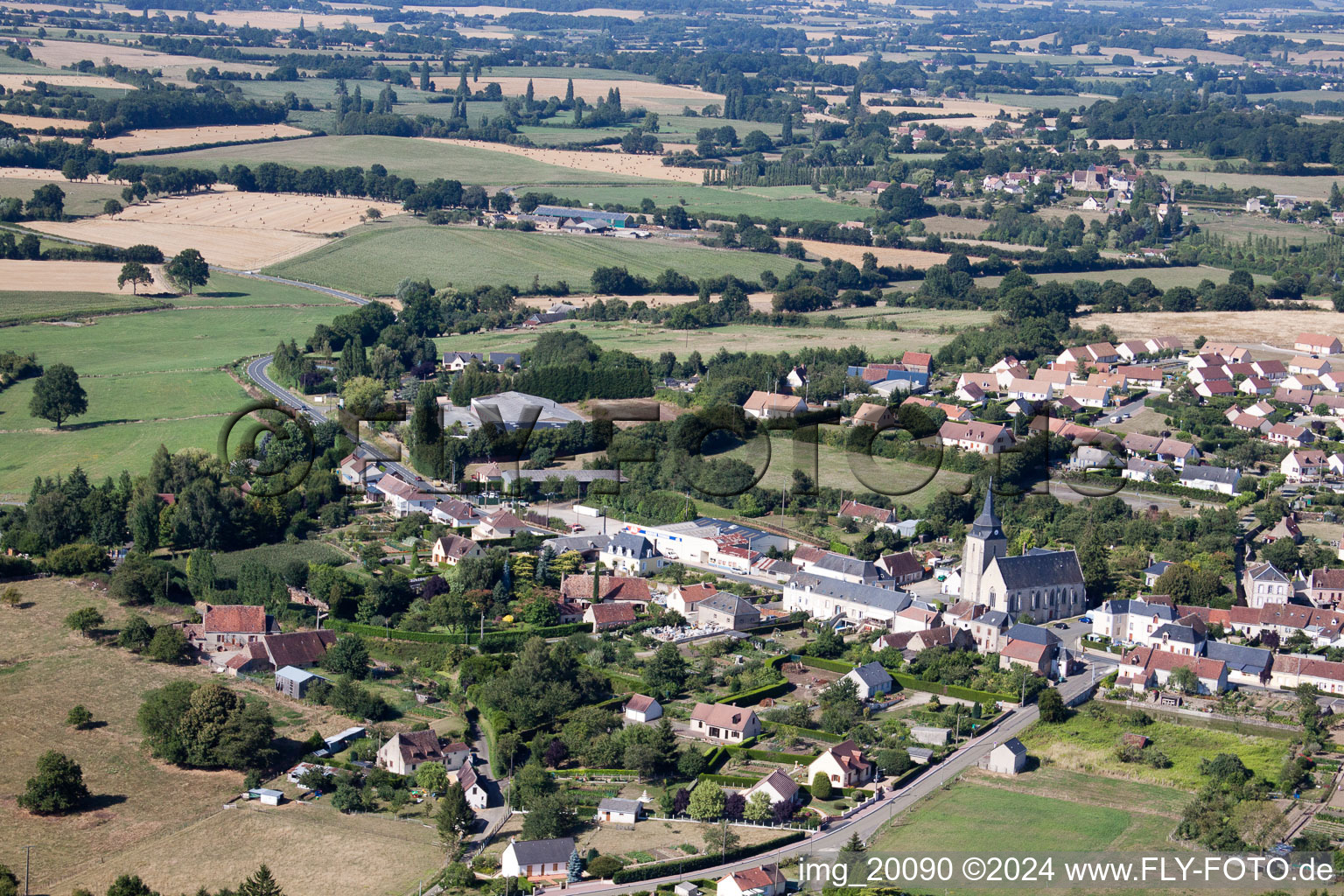 Bird's eye view of Lamnay in the state Sarthe, France