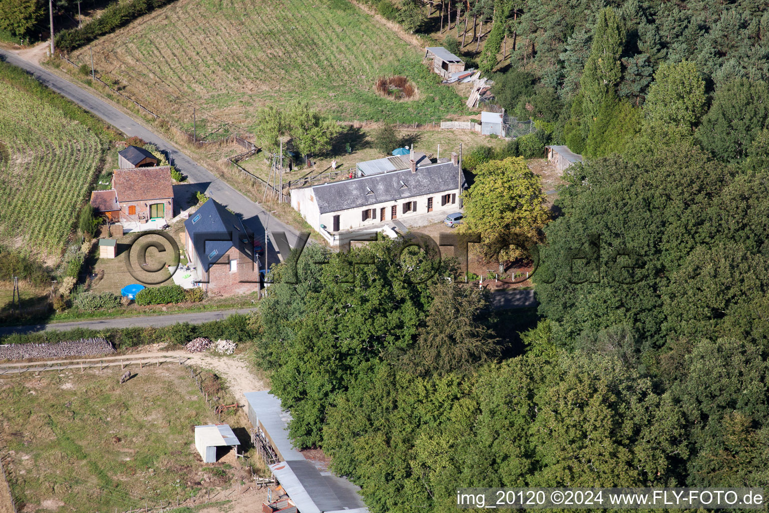 Aerial view of The Little Cross in Montaillé in the state Sarthe, France