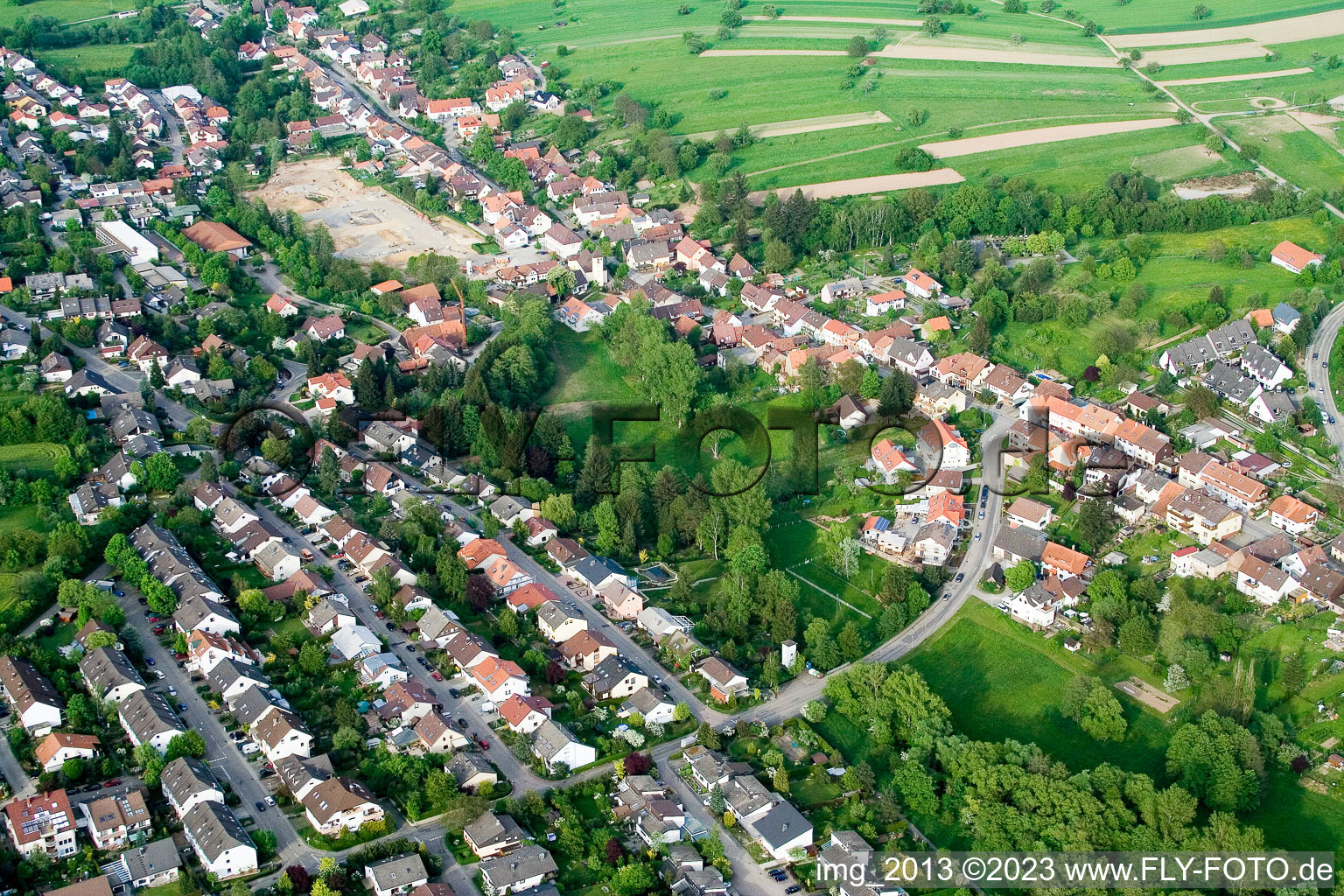 Aerial view of District Auerbach in Karlsbad in the state Baden-Wuerttemberg, Germany