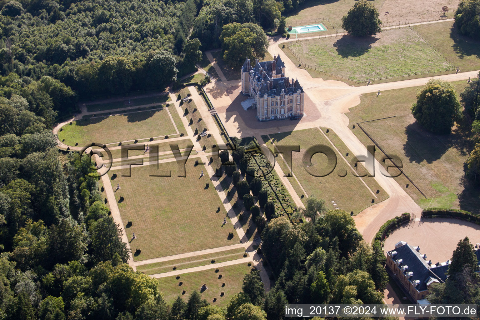 The Domaine de la Pierre in Coudrecieux in the state Sarthe, France viewn from the air