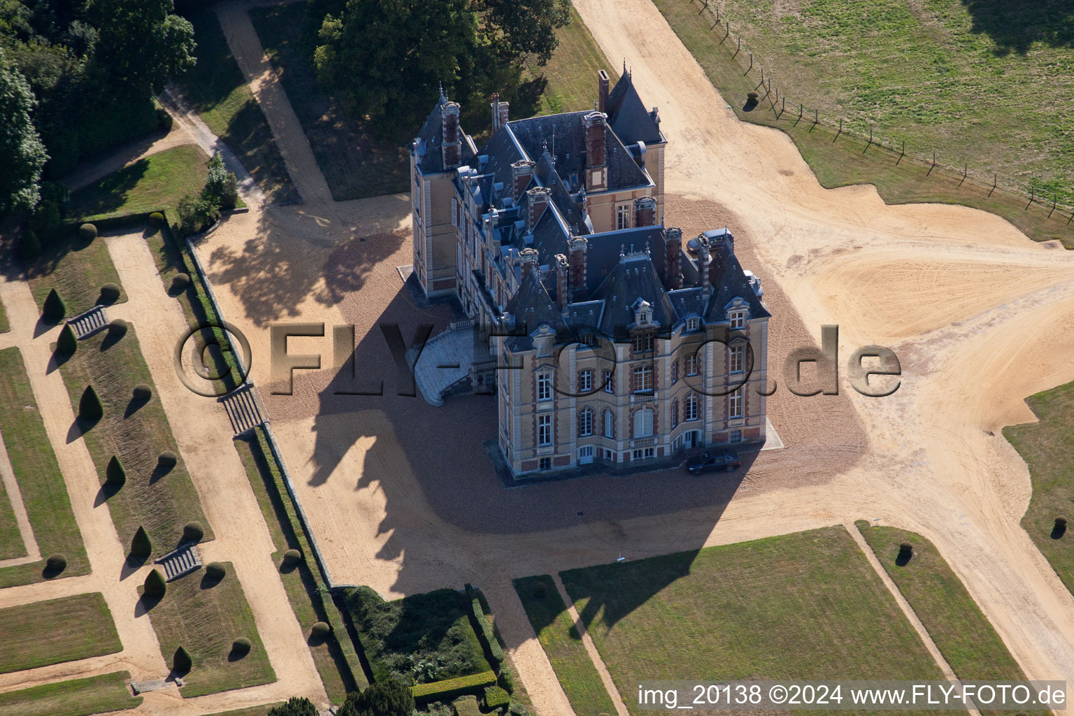 Drone recording of The Domaine de la Pierre in Coudrecieux in the state Sarthe, France