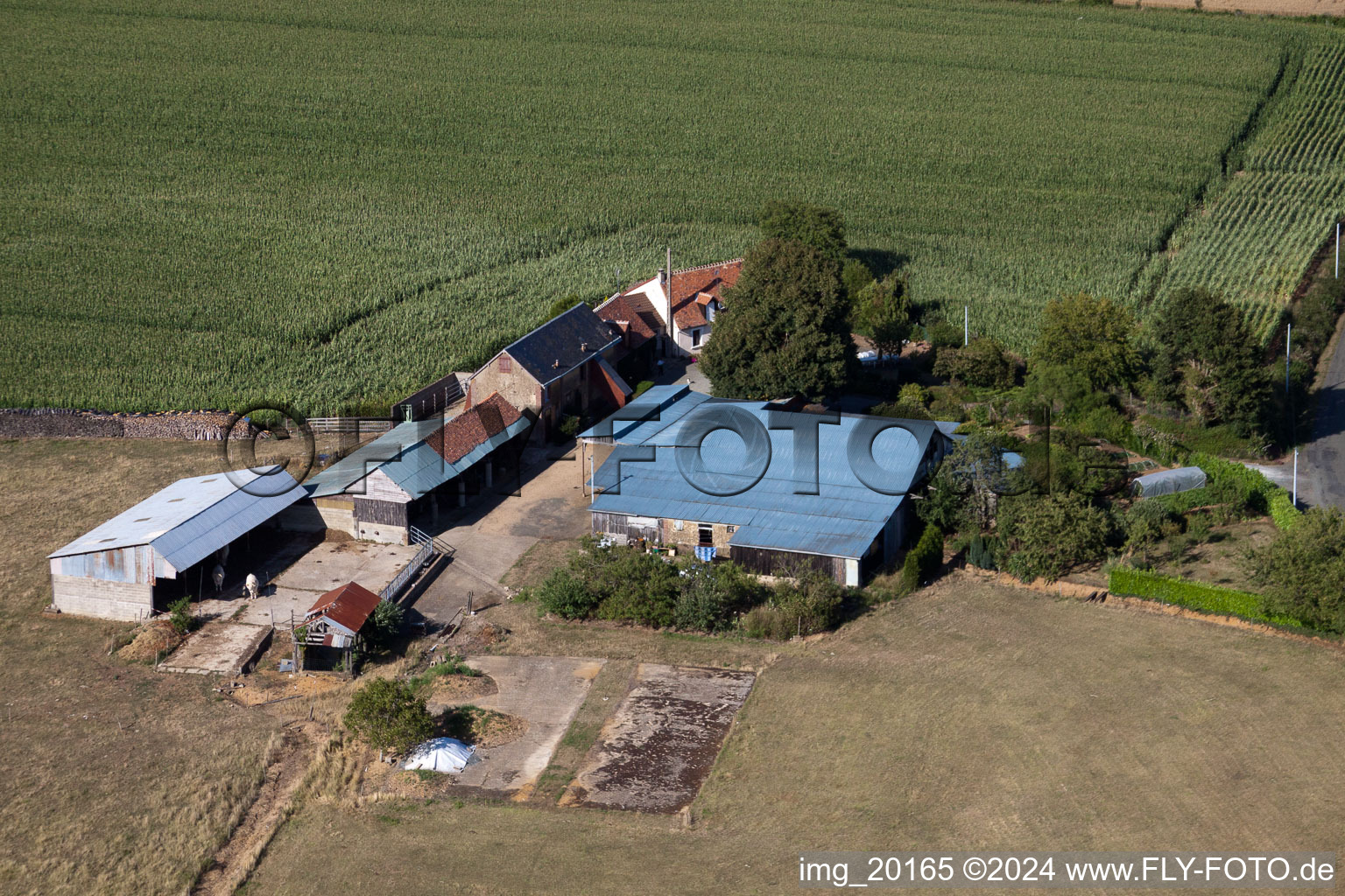 Aerial photograpy of La Petite Franchaise (Apiculteur) in Coudrecieux in the state Sarthe, France