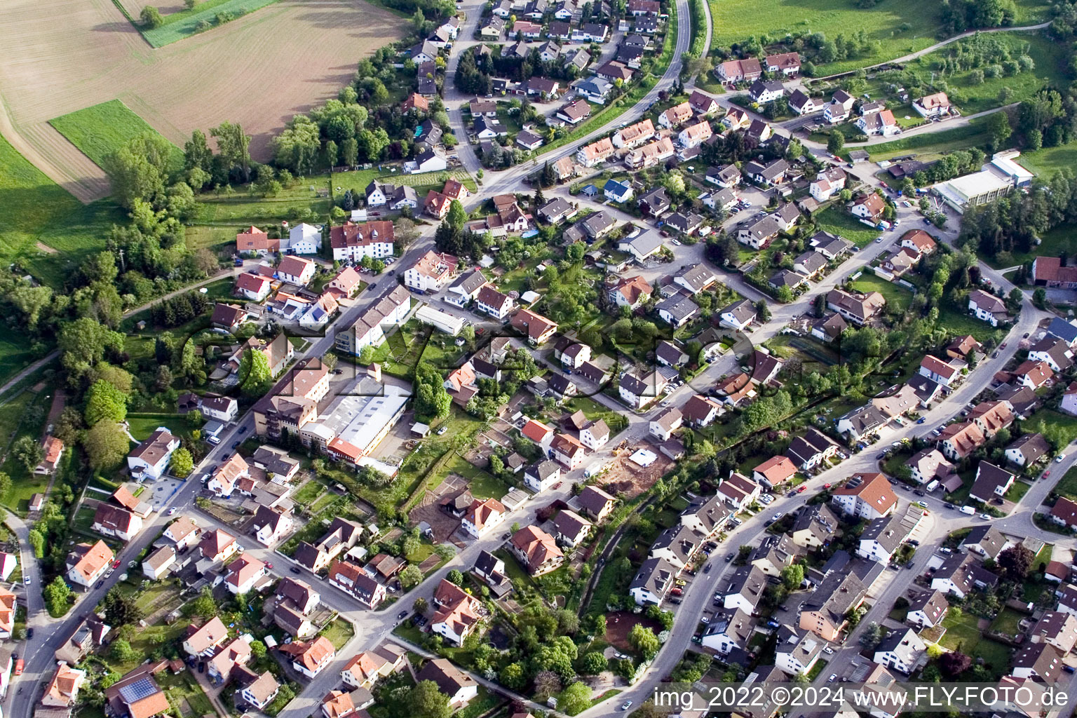 Oblique view of District Weiler in Keltern in the state Baden-Wuerttemberg, Germany