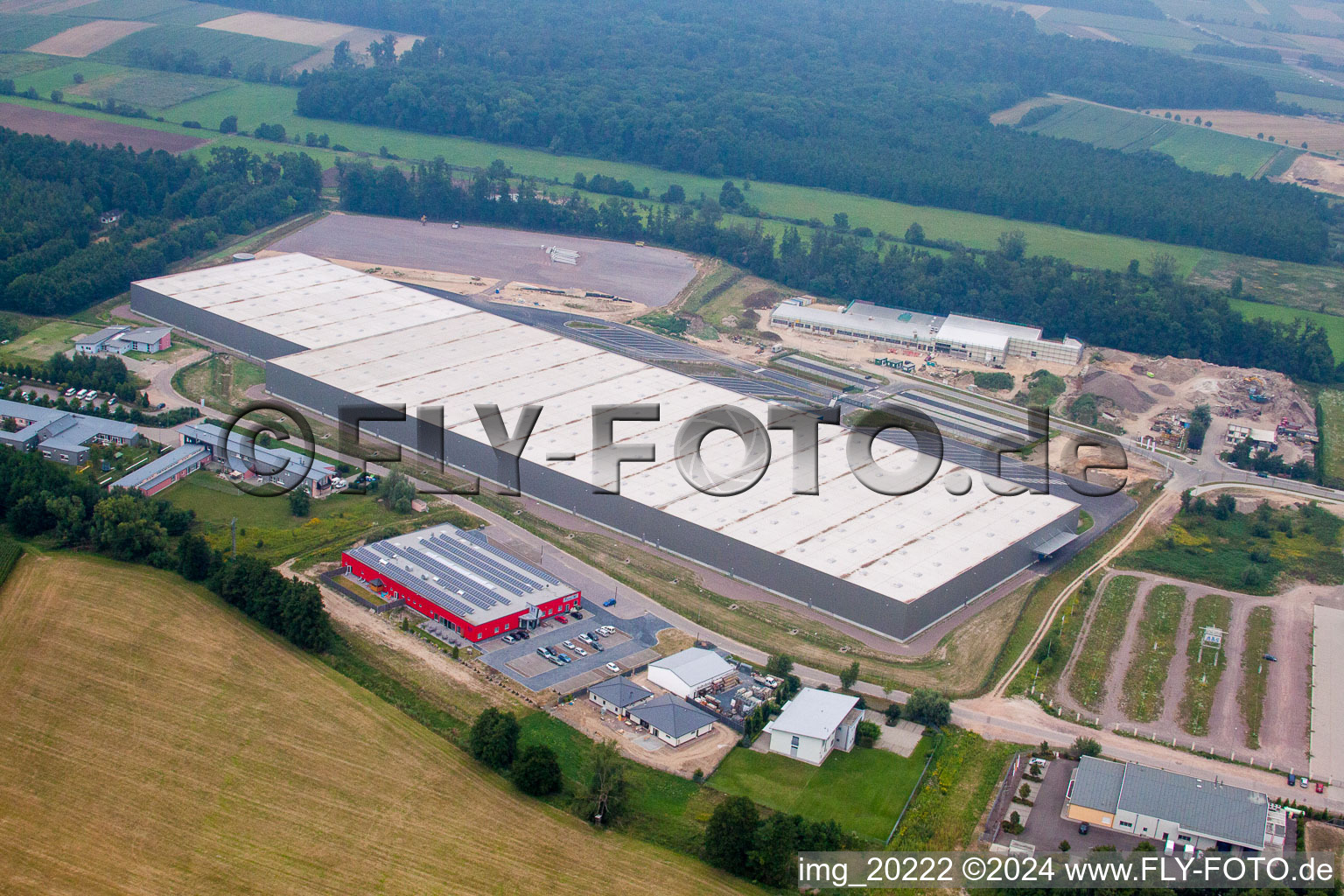 Aerial photograpy of Horst Industrial Estate, Zufall Logistics Center in the district Minderslachen in Kandel in the state Rhineland-Palatinate, Germany