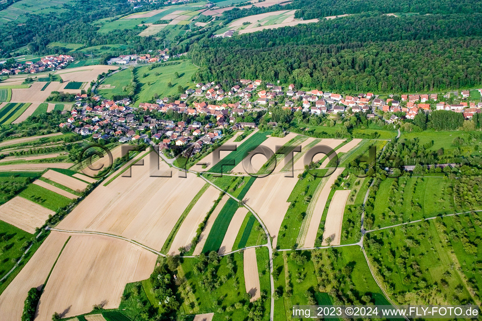 Aerial view of Village view in the district Niebelsbach in Keltern in the state Baden-Wuerttemberg, Germany