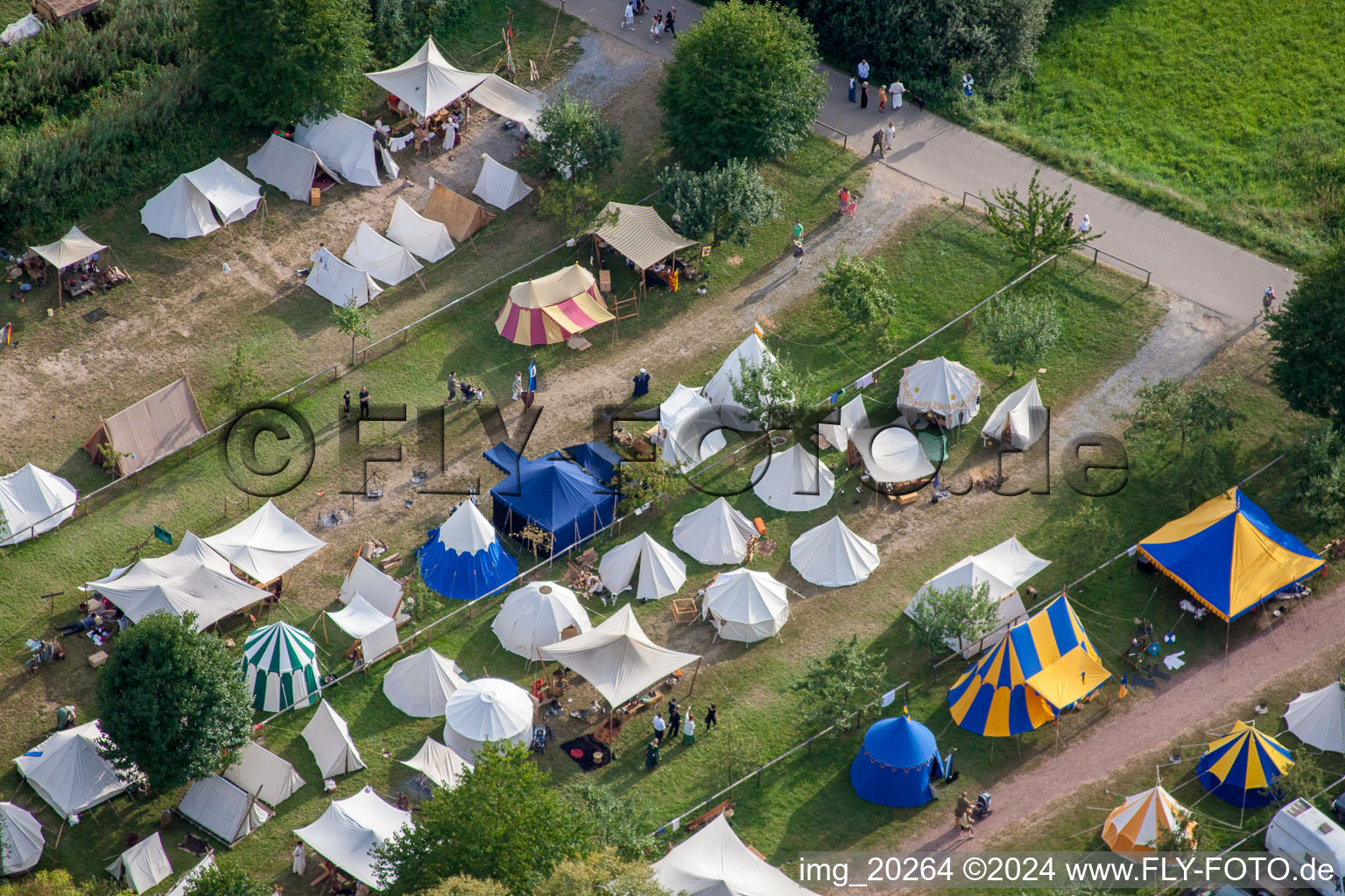 Aerial view of Medieval festival in Jockgrim in the state Rhineland-Palatinate, Germany