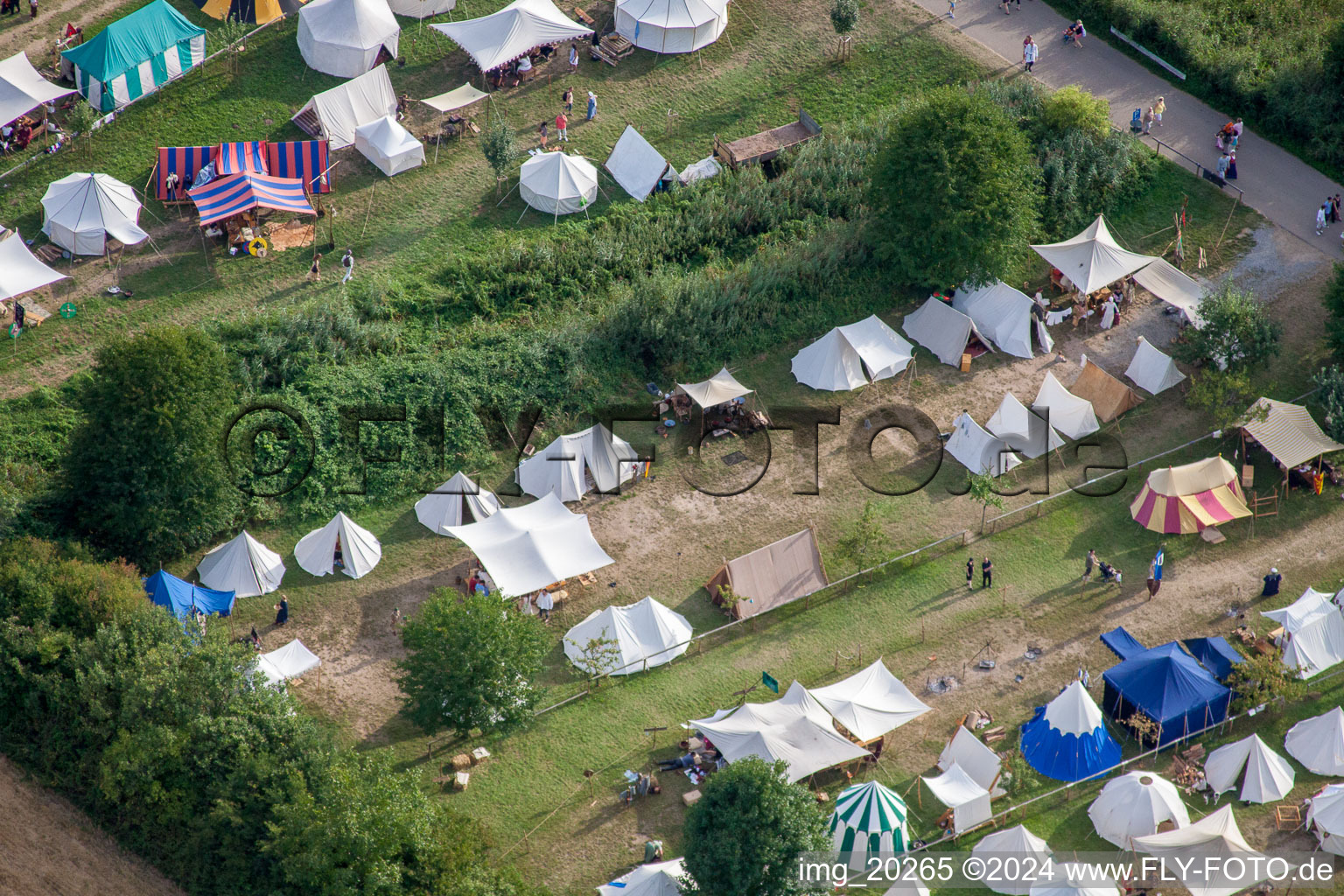 Aerial photograpy of Medieval festival in Jockgrim in the state Rhineland-Palatinate, Germany