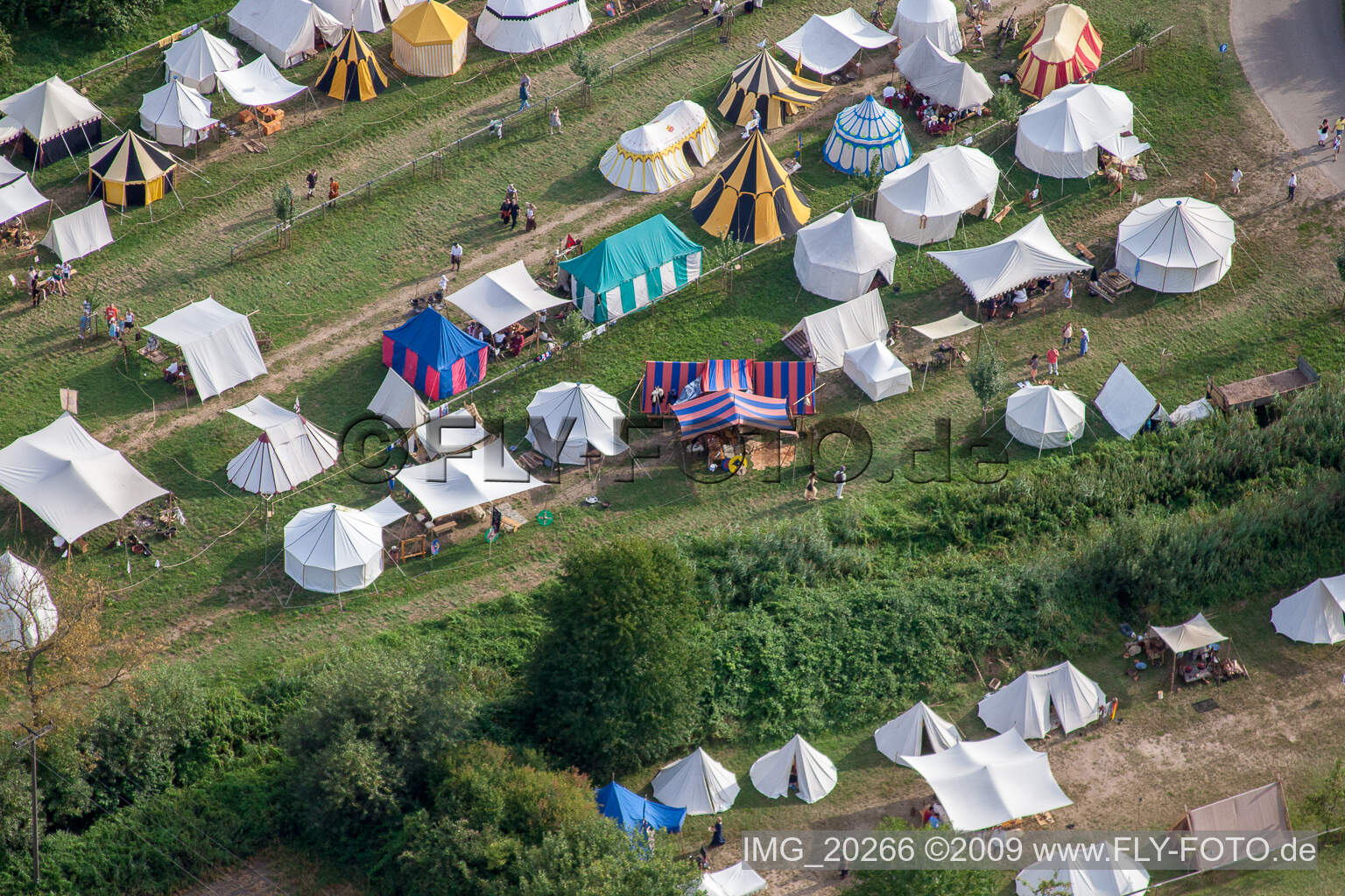 Oblique view of Medieval festival in Jockgrim in the state Rhineland-Palatinate, Germany