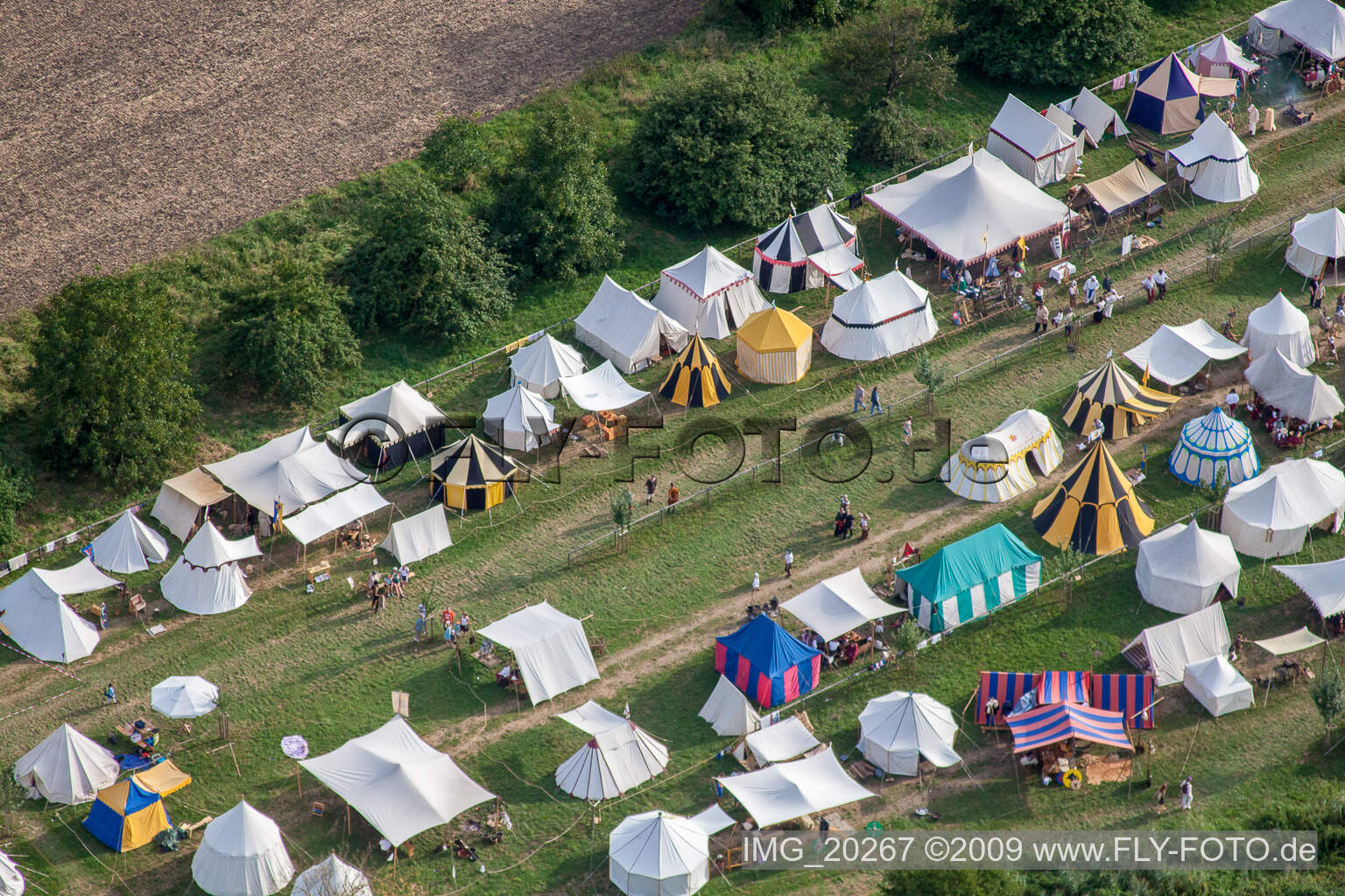 Medieval festival in Jockgrim in the state Rhineland-Palatinate, Germany from above