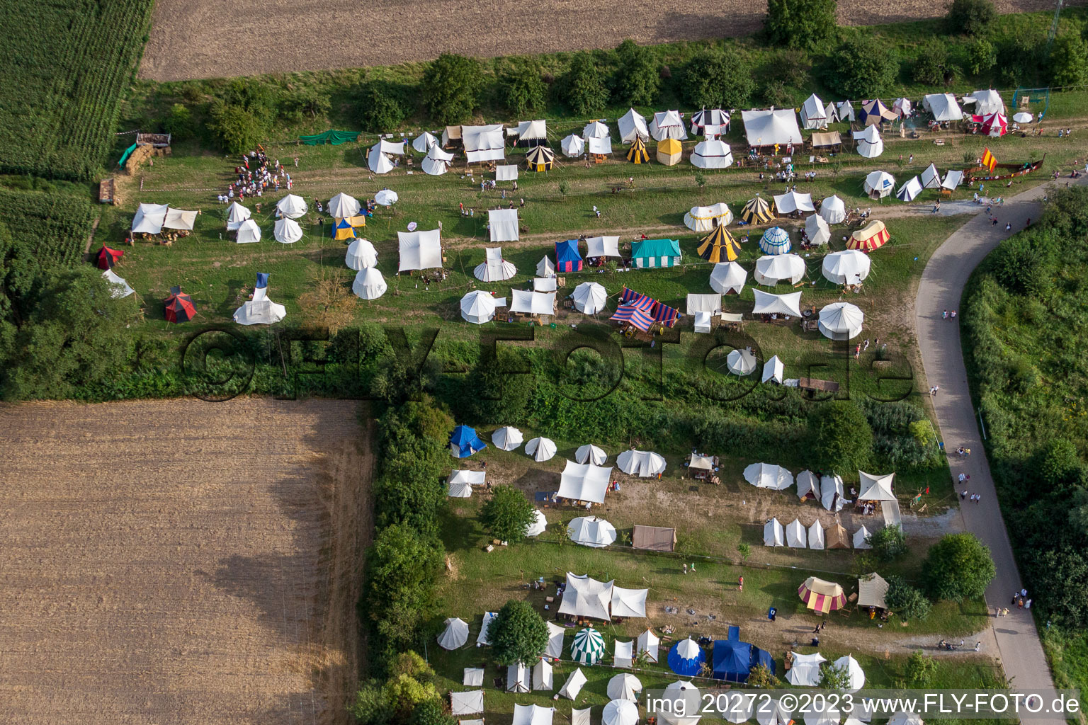 Bird's eye view of Medieval festival in Jockgrim in the state Rhineland-Palatinate, Germany