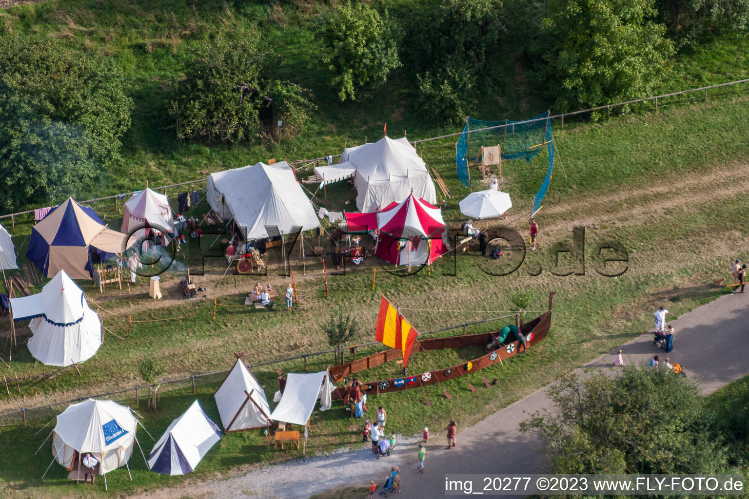 Drone recording of Medieval festival in Jockgrim in the state Rhineland-Palatinate, Germany