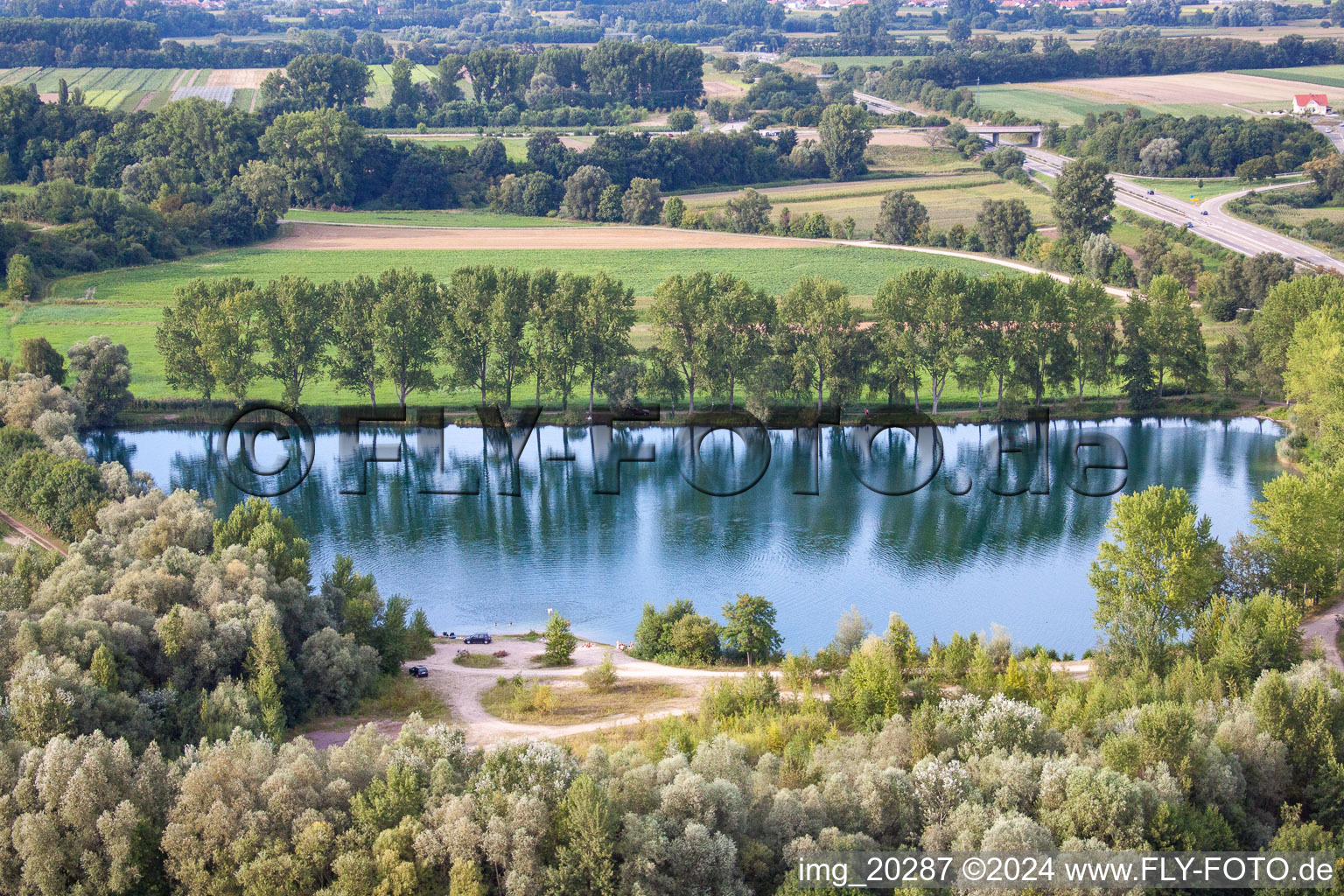 Shore areas of the ponds for fish farming in Rheinzabern in the state Rhineland-Palatinate