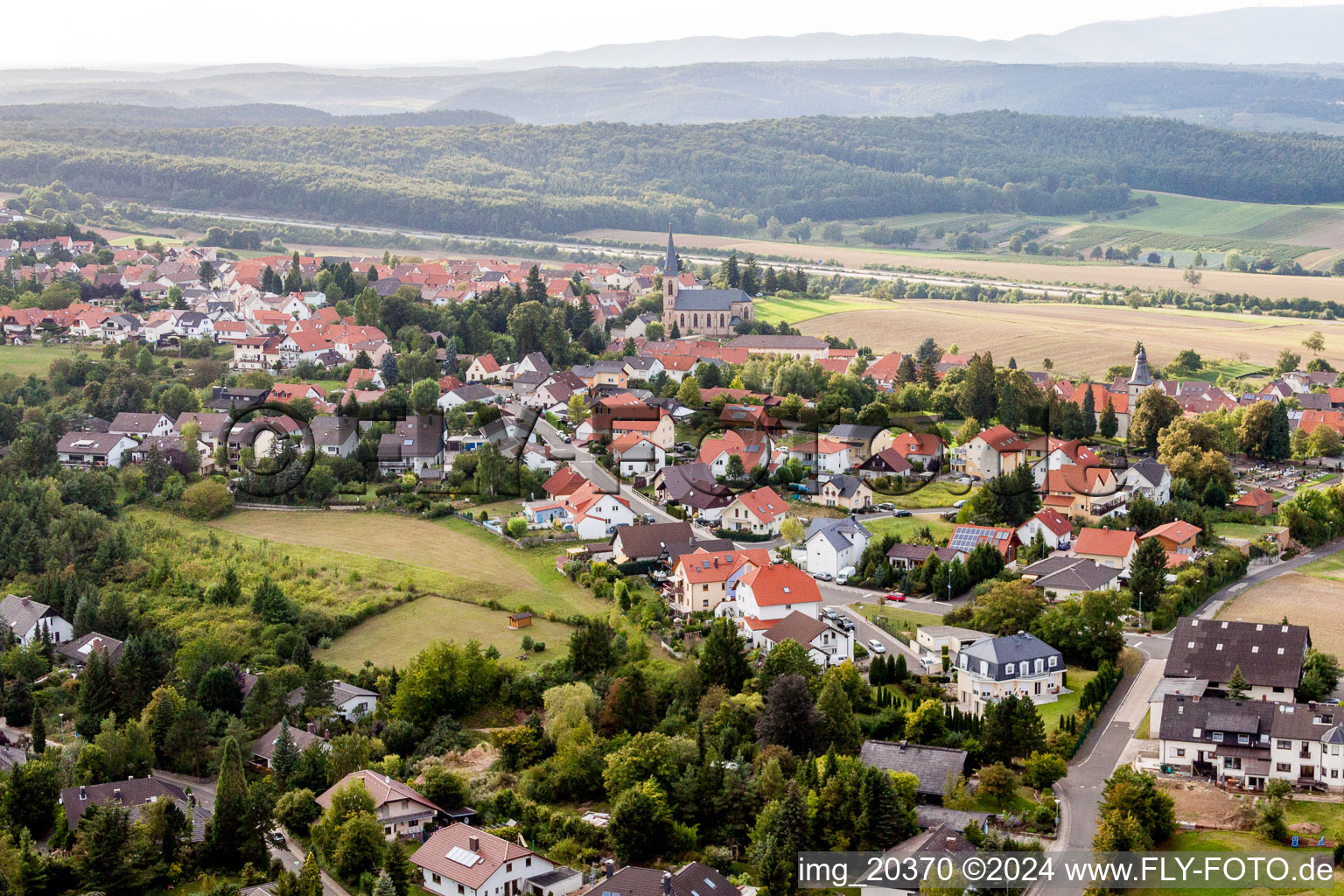 Aerial view of Village view in Wattenheim in the state Rhineland-Palatinate, Germany
