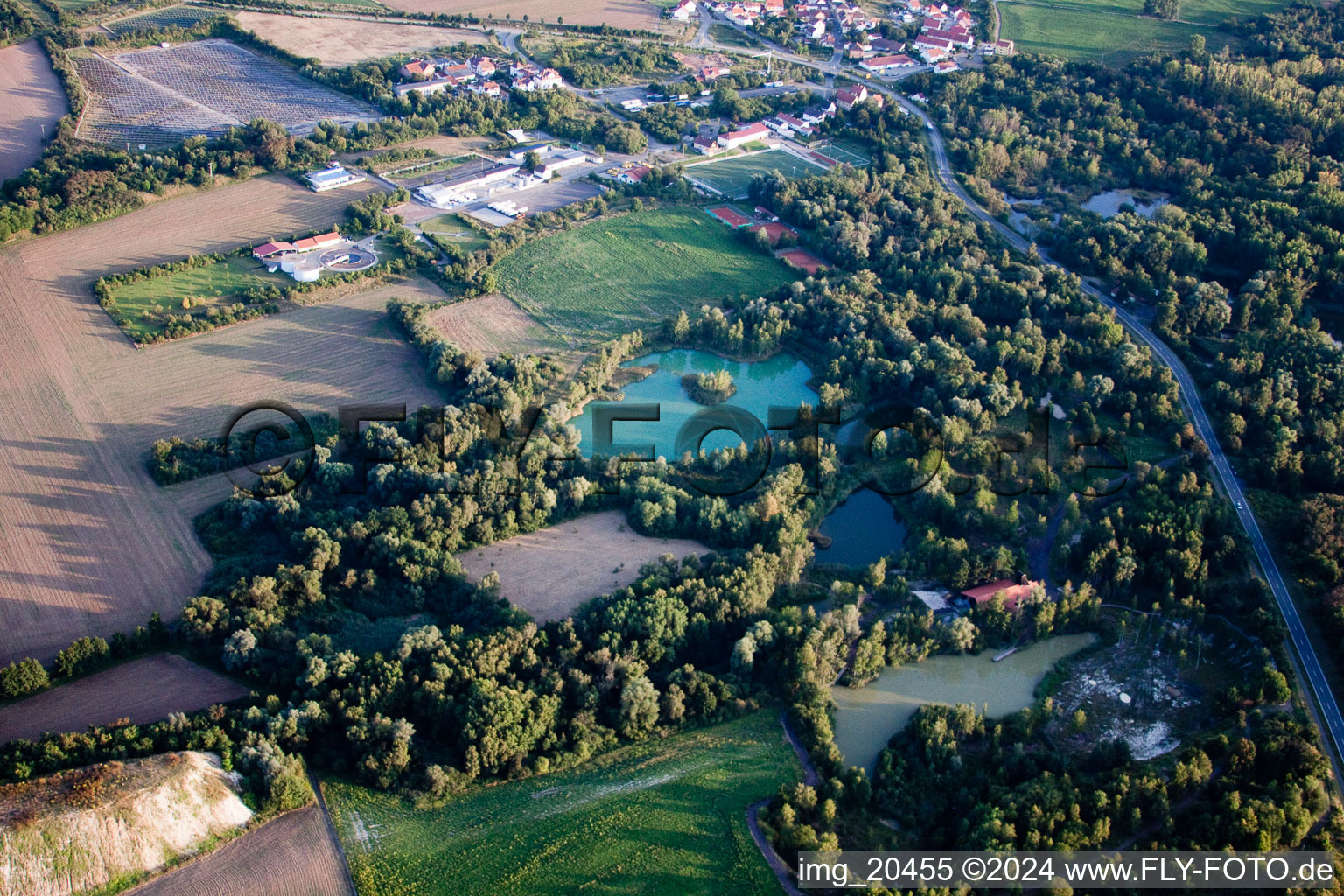 Aerial view of Technical facilities in the industrial area Poroton Ziegelwerk der Wienerberger GmbH in Eisenberg (Pfalz) in the state Rhineland-Palatinate