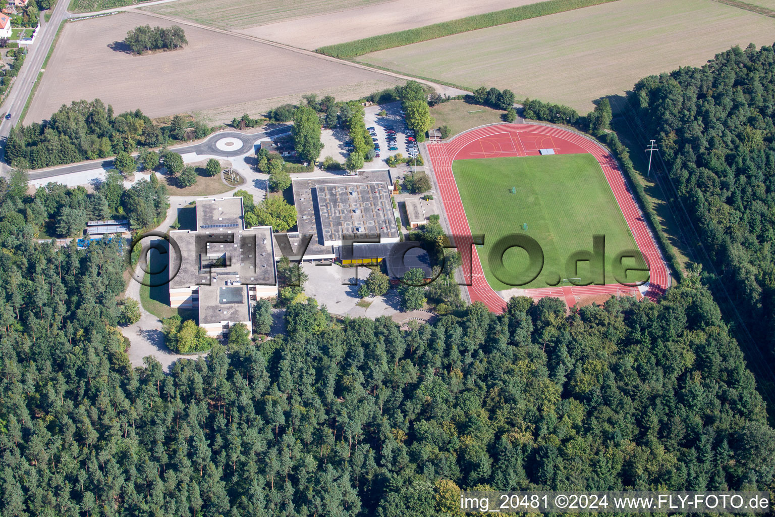 Roman Bath School in Rheinzabern in the state Rhineland-Palatinate, Germany seen from above