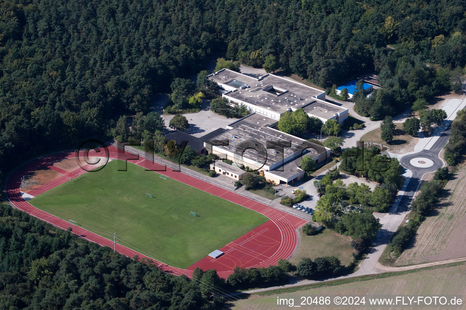 Bird's eye view of Roman Bath School in Rheinzabern in the state Rhineland-Palatinate, Germany