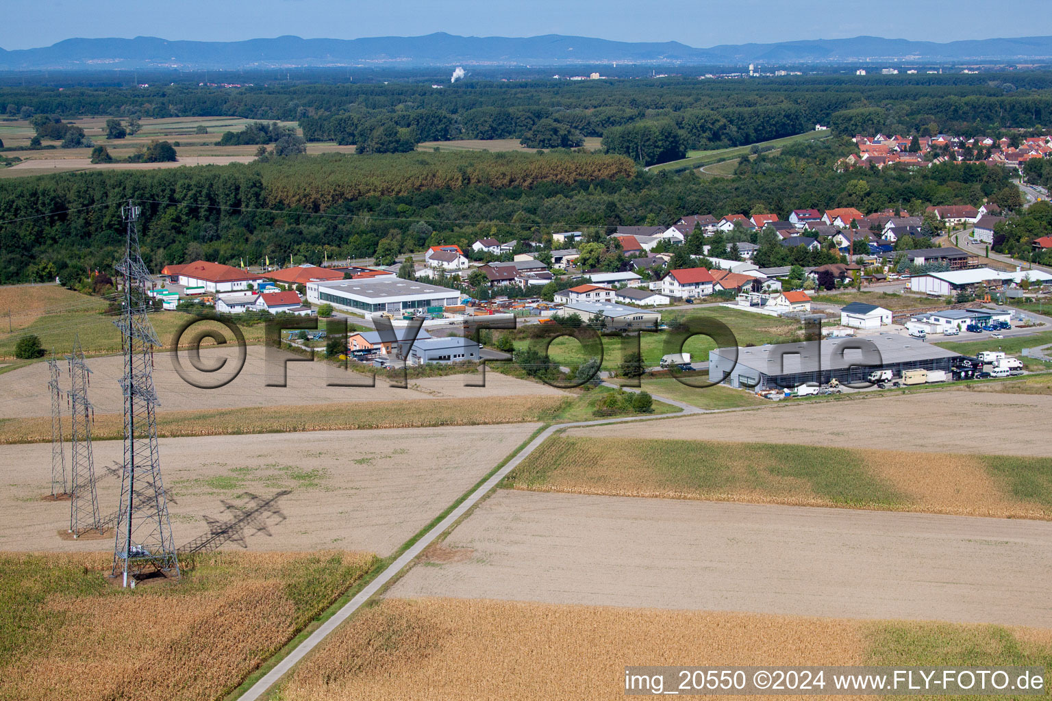 Aerial photograpy of Commercial area Gewerbering in the district Rußheim in Dettenheim in the state Baden-Wuerttemberg, Germany