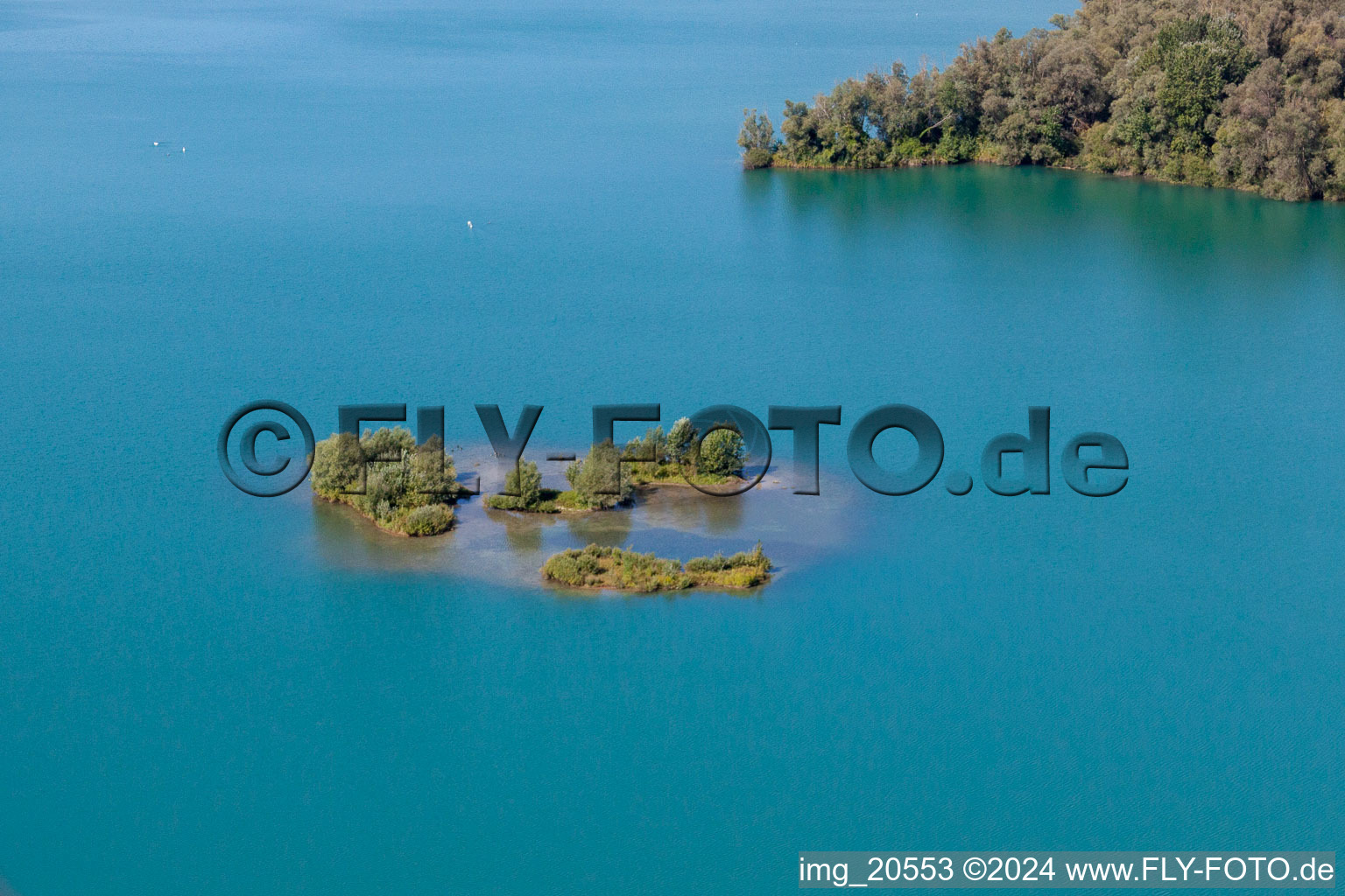 Islet in the bathing lake Giesen in the district Liedolsheim in Dettenheim in the state Baden-Wuerttemberg, Germany