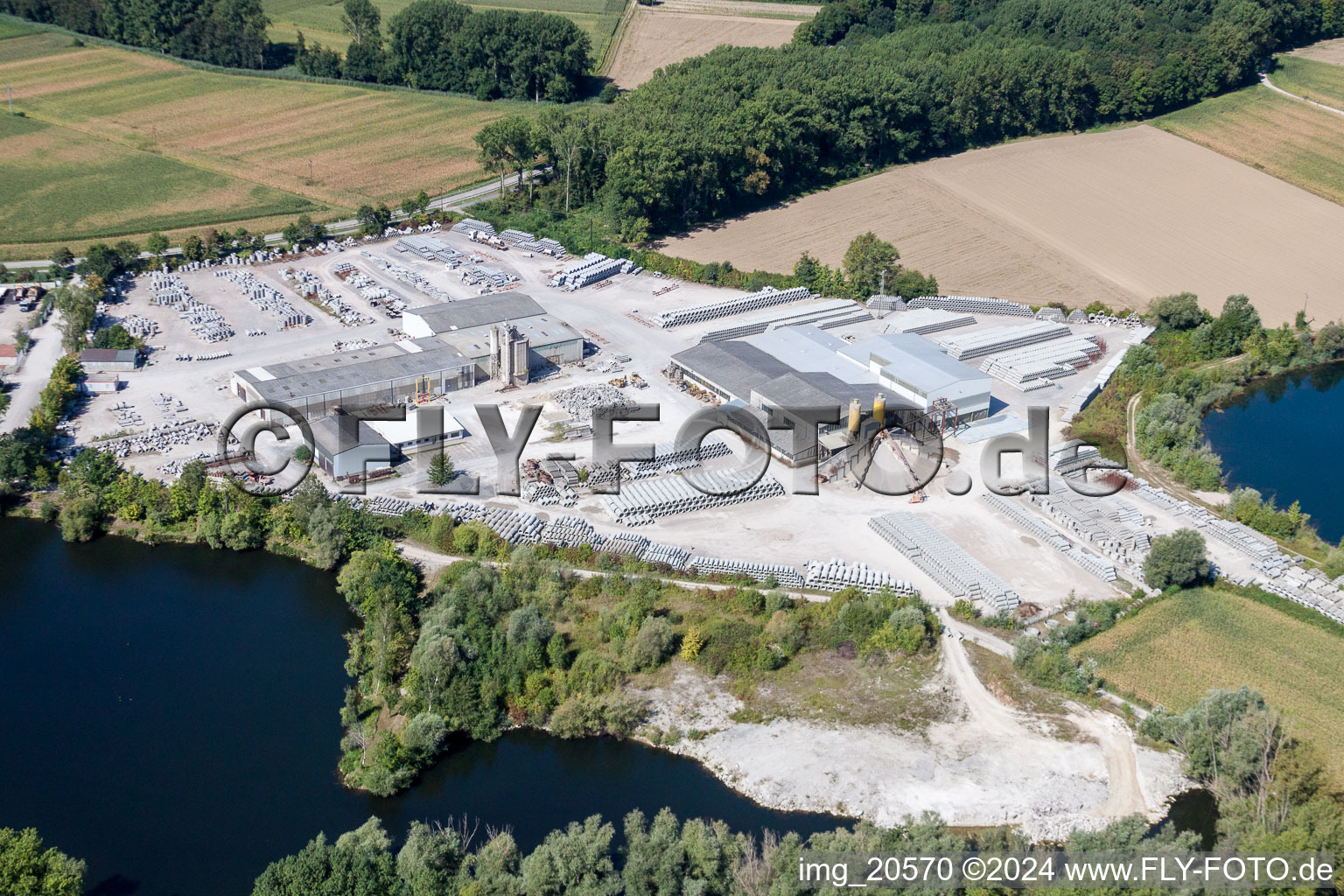 Aerial view of Mixed concrete and building materials factory of Finger Beton Kuhardt GmbH & Co. KG in Kuhardt in the state Rhineland-Palatinate, Germany