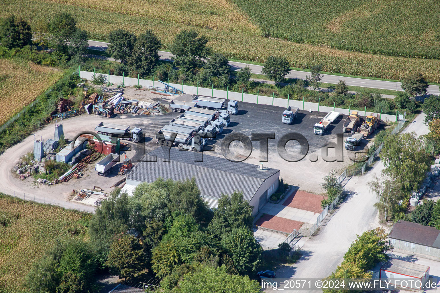 Aerial view of Concrete block factory in Leimersheim in the state Rhineland-Palatinate, Germany