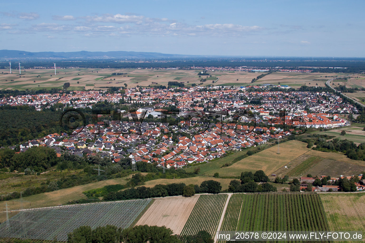 Bird's eye view of Rülzheim in the state Rhineland-Palatinate, Germany