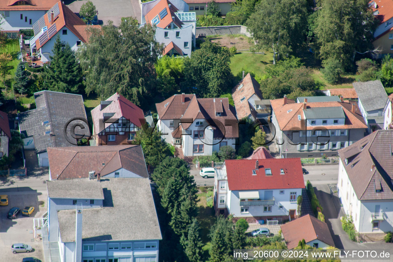 Aerial view of Bismarckstr in Kandel in the state Rhineland-Palatinate, Germany