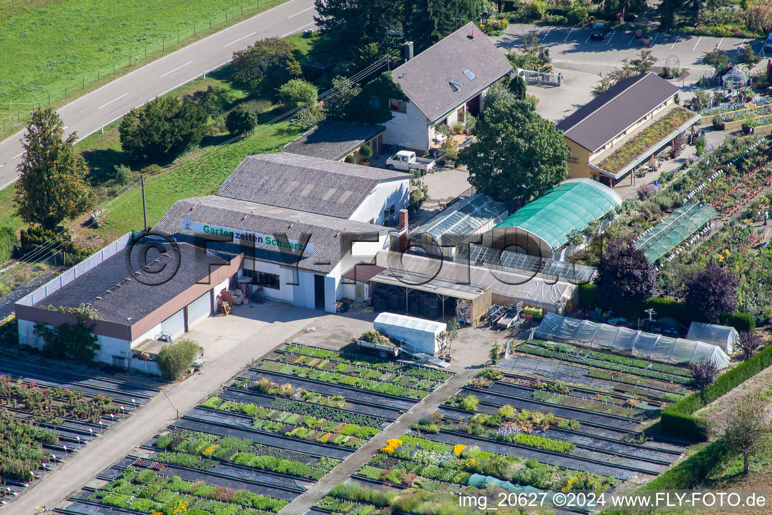 Aerial view of Garden Times Black in the district Bodersweier in Kehl in the state Baden-Wuerttemberg, Germany