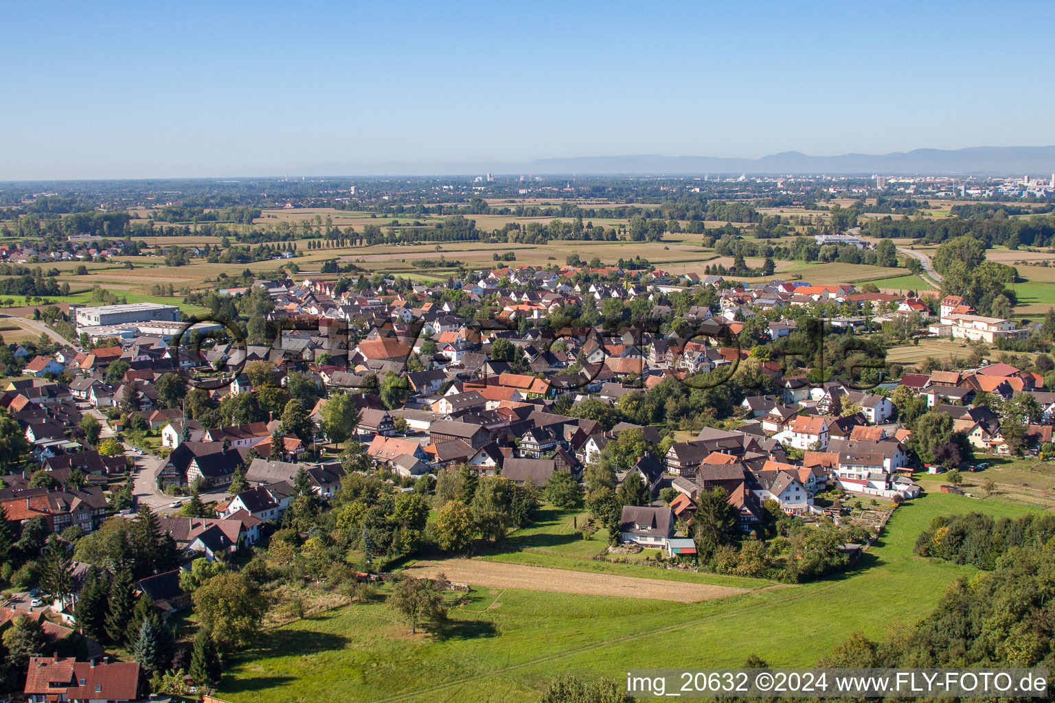 Aerial view of Village view in the district Bodersweier in Kehl in the state Baden-Wurttemberg