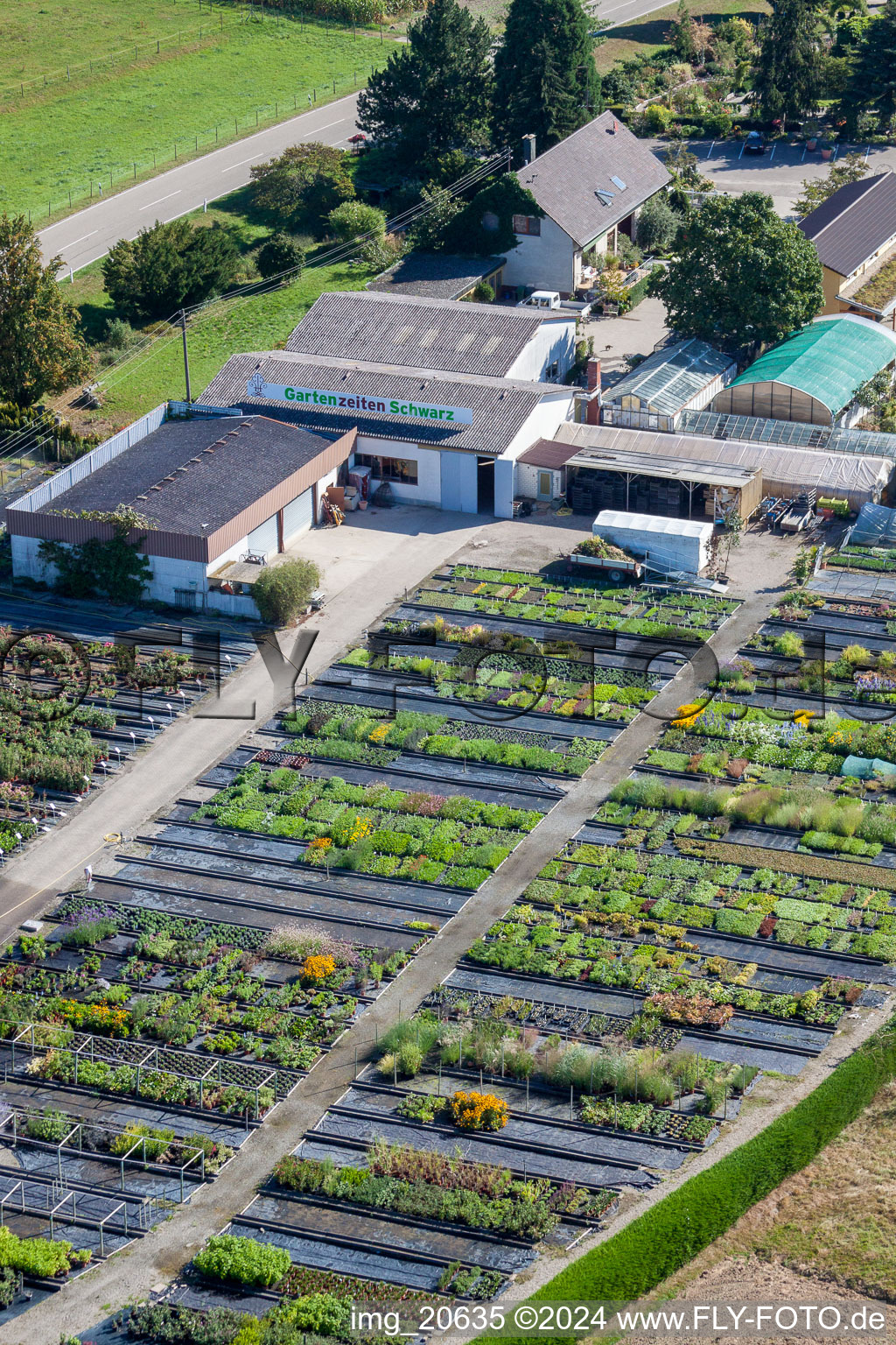 Garden Times Black in the district Bodersweier in Kehl in the state Baden-Wuerttemberg, Germany from above